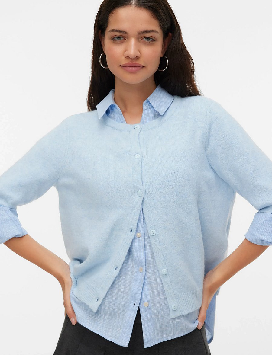 Vero Moda - VMDOFFY 2/4 O-NECK BUTTON CARDIGAN NOOS - gebreide vesten - cashmere blue - 4