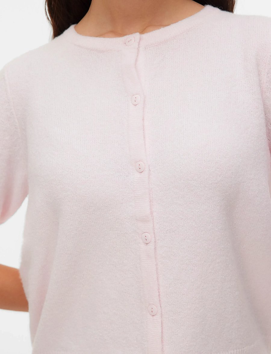 Vero Moda - VMDOFFY 2/4 O-NECK BUTTON CARDIGAN NOOS - koftor - pink-a-boo - 4