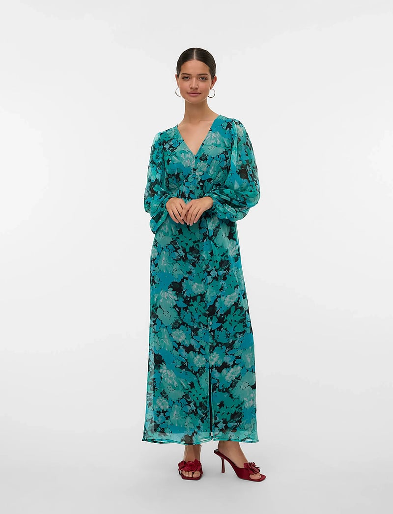 Vero Moda - VMSMILLA LS V-NECK ANKLE DRESS WVN - robes longues - black - 0