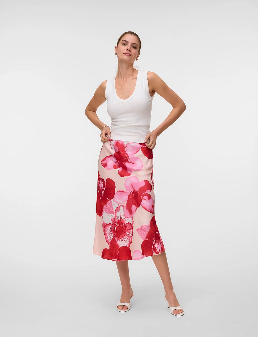 Vero Moda - VMREBA HIBISCA HW 7/8 SKIRT WVN - midiseelikud - pink-a-boo - 0