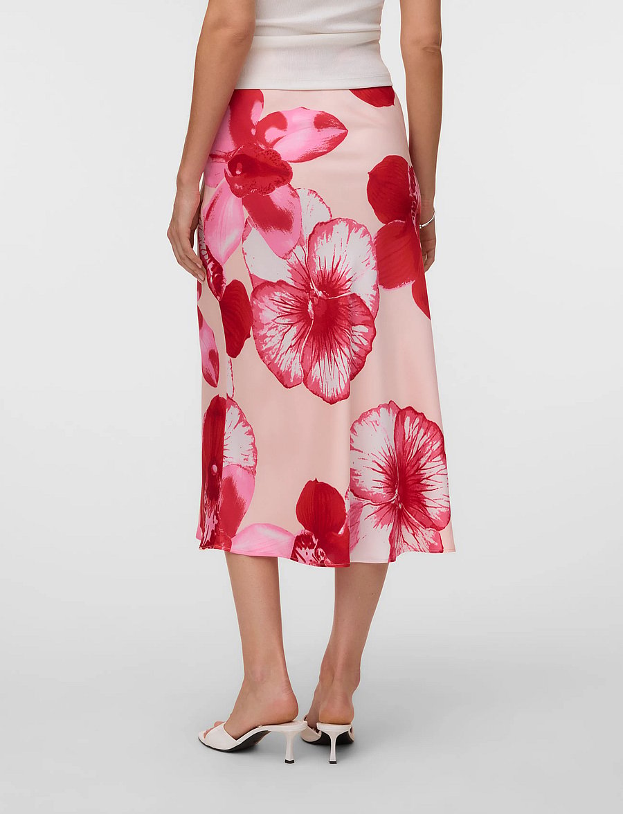Vero Moda - VMREBA HIBISCA HW 7/8 SKIRT WVN - midiseelikud - pink-a-boo - 2