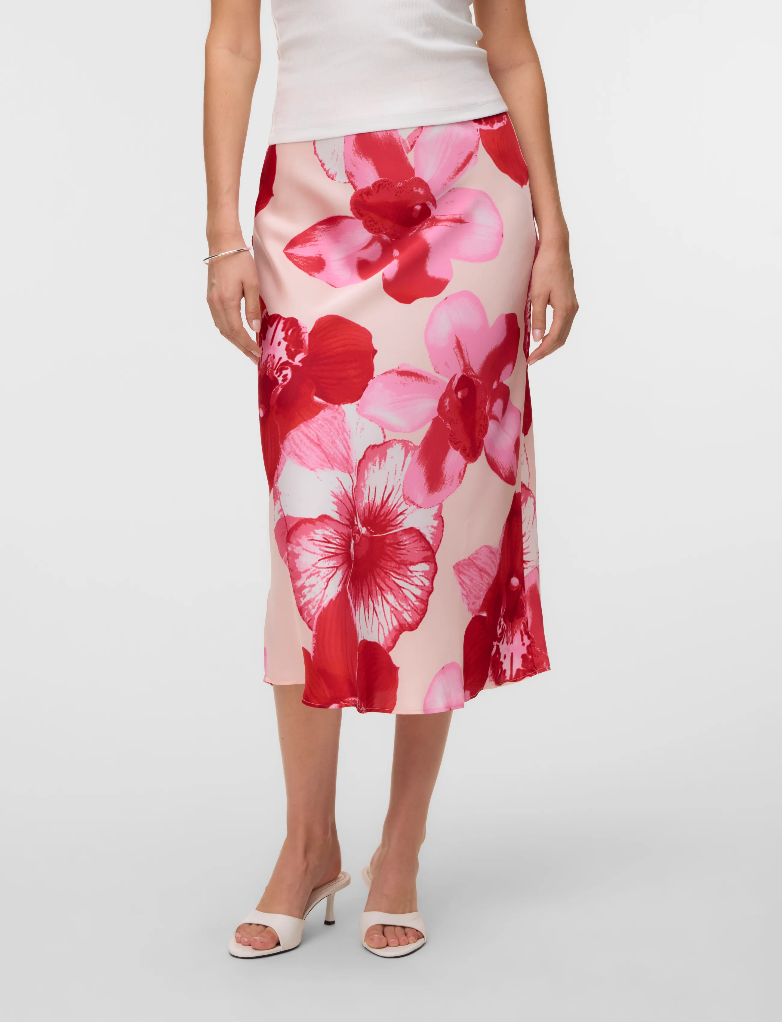 Vero Moda - VMREBA HIBISCA HW 7/8 SKIRT WVN - midi skirts - pink-a-boo - 3