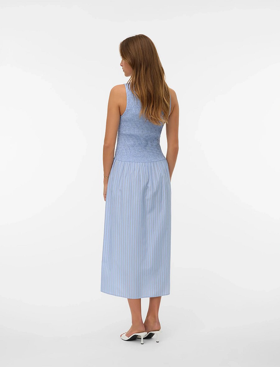 Vero Moda - VMLEYA SL 7/8 STRIPE SMOCK DRESS WVN - sukienki letnie - brunnera blue - 2