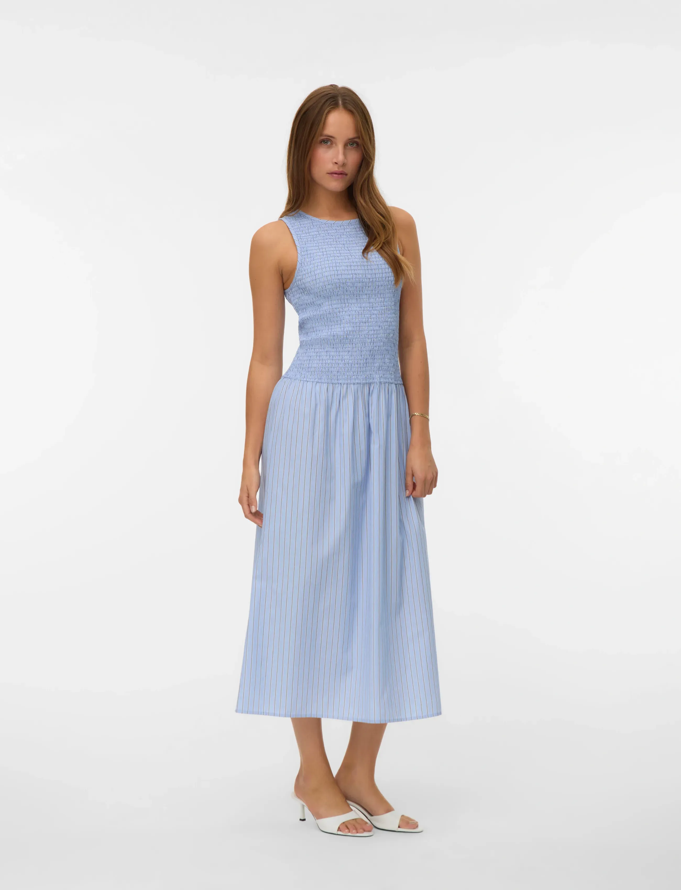 Vero Moda - VMLEYA SL 7/8 STRIPE SMOCK DRESS WVN - zomerjurken - brunnera blue - 3