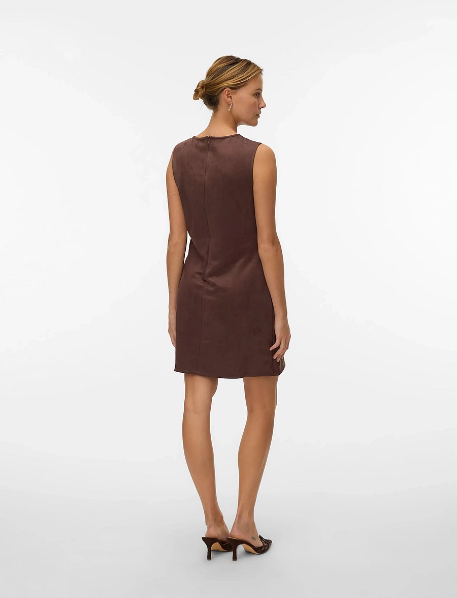Vero Moda - VMBELLA FAUX SUEDE SL SHORT DRESS JRS EX - robes moulantes - chocolate martini - 3