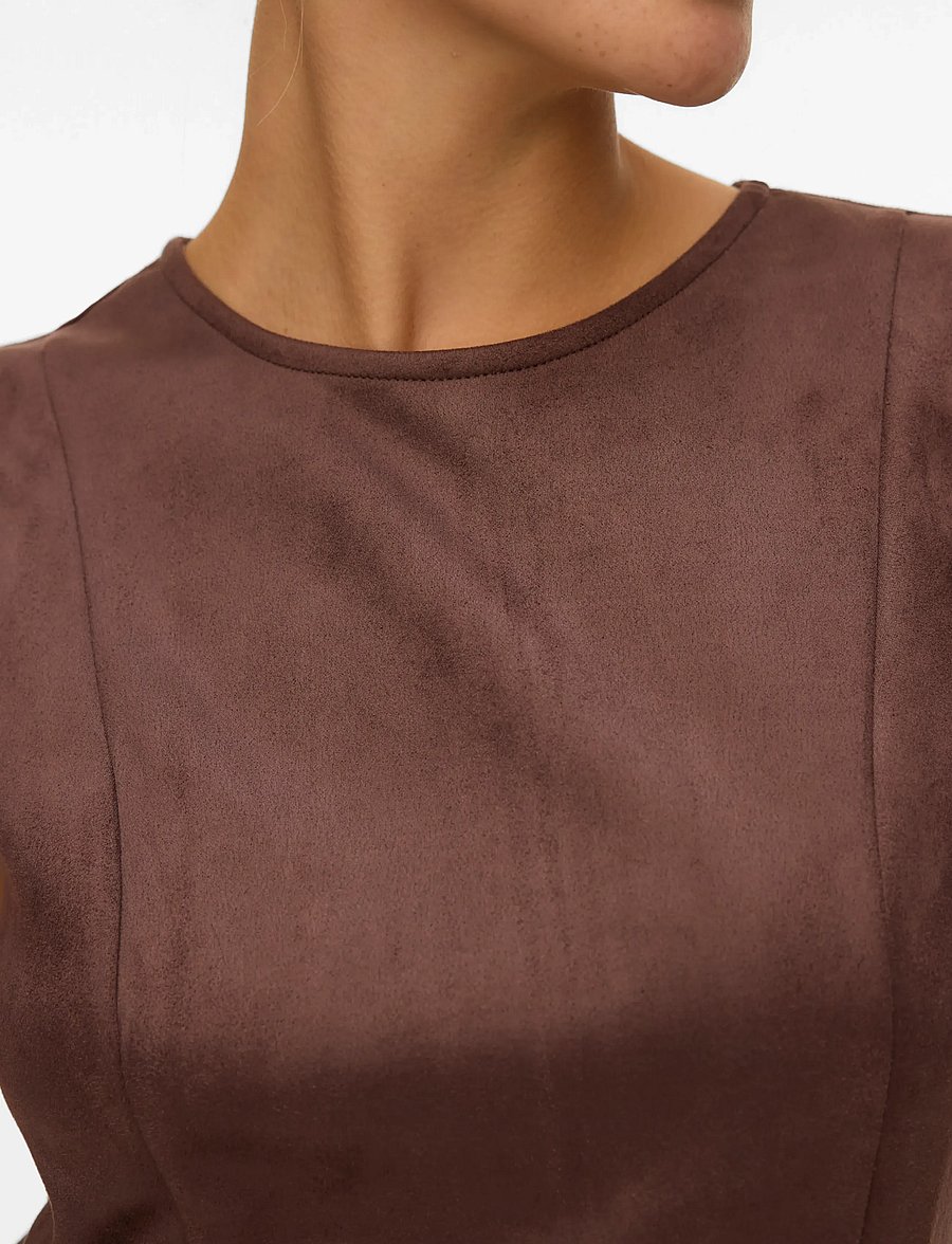 Vero Moda - VMBELLA FAUX SUEDE SL SHORT DRESS JRS EX - robes moulantes - chocolate martini - 5