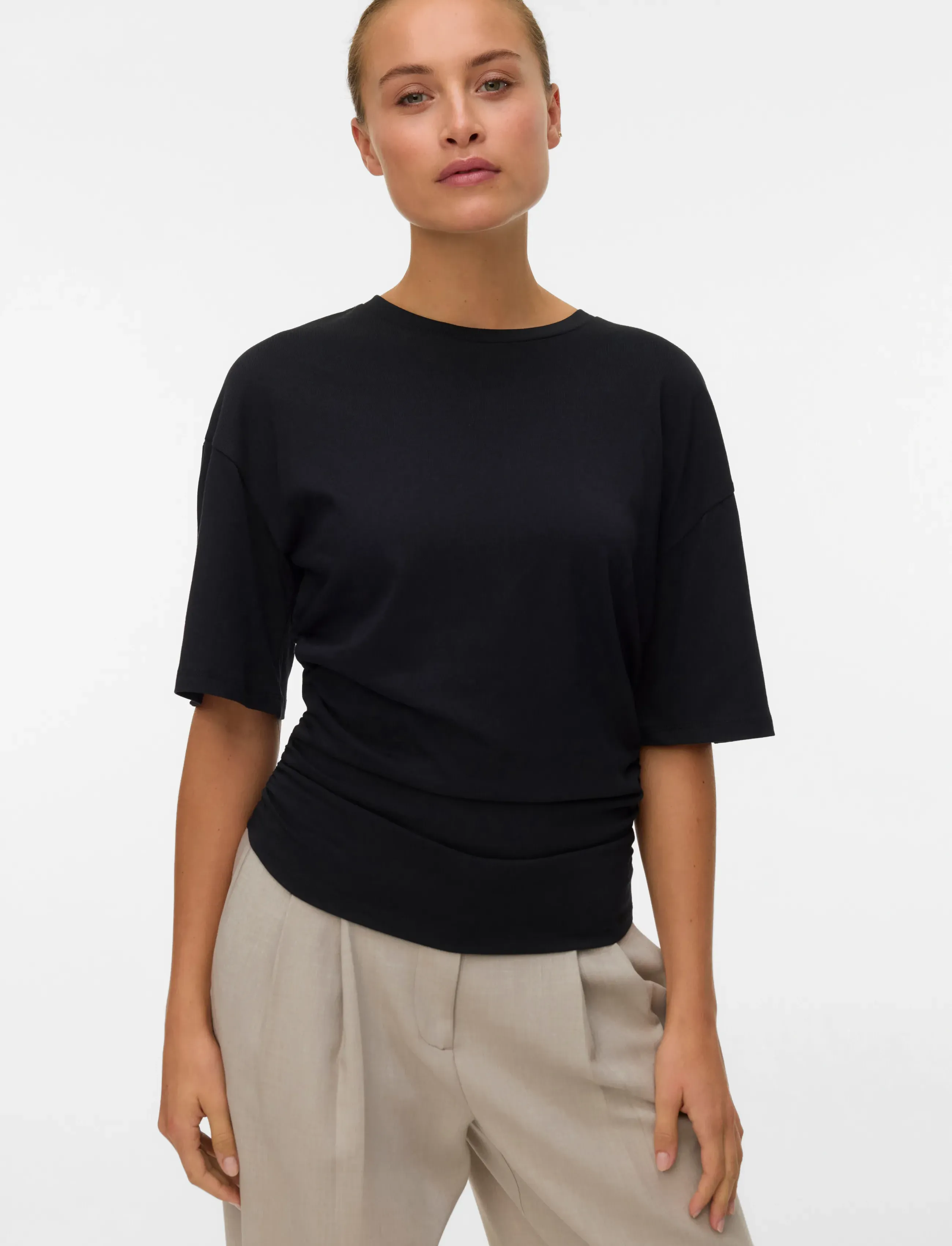 Vero Moda - AWNAVARO 2/4 O-NECK TOP NOOS - t-shirts - black - 3