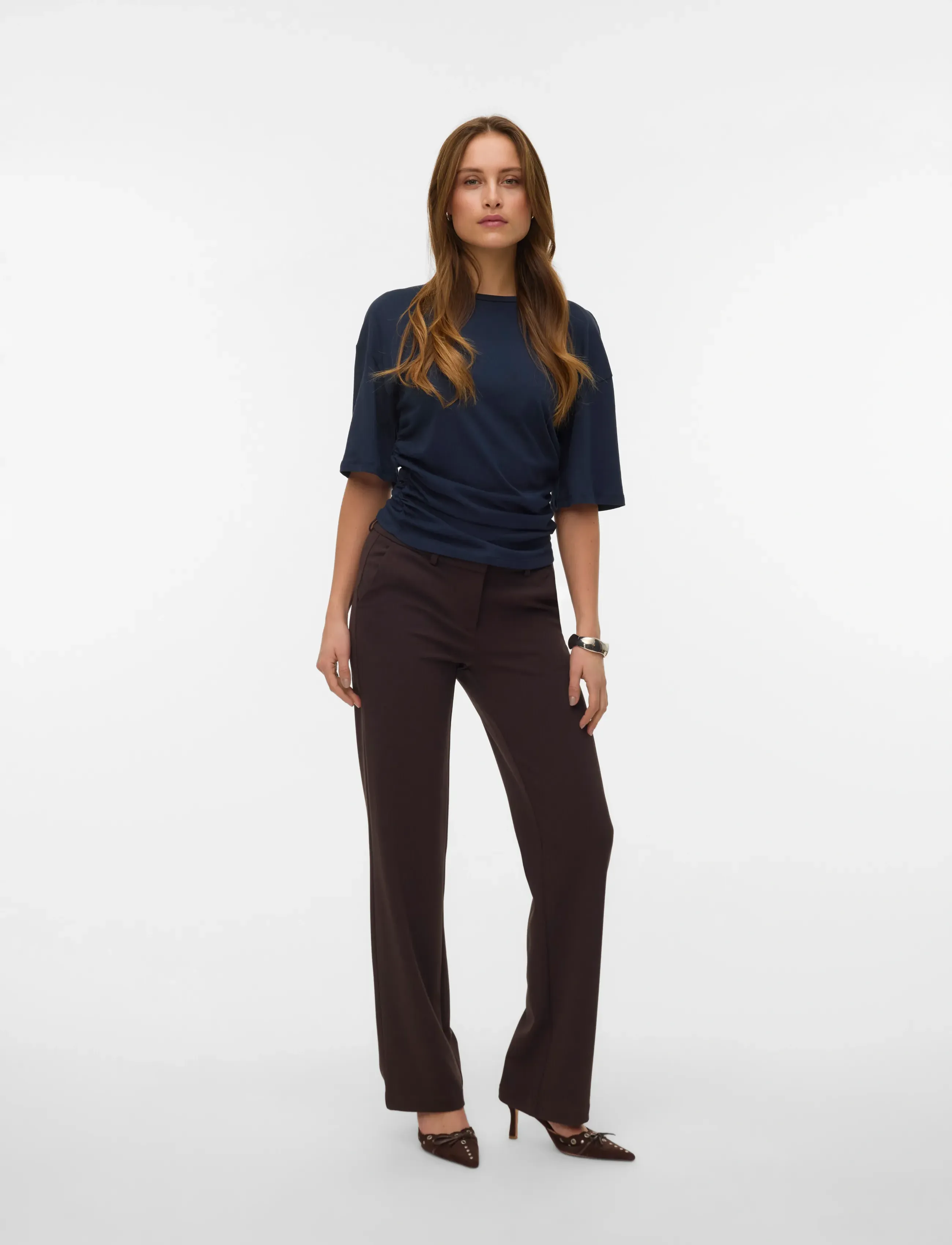 Vero Moda Awnavaro 2/4 O-Neck Top Noos, Kvinder, Rynket Top, Navy, Str: L