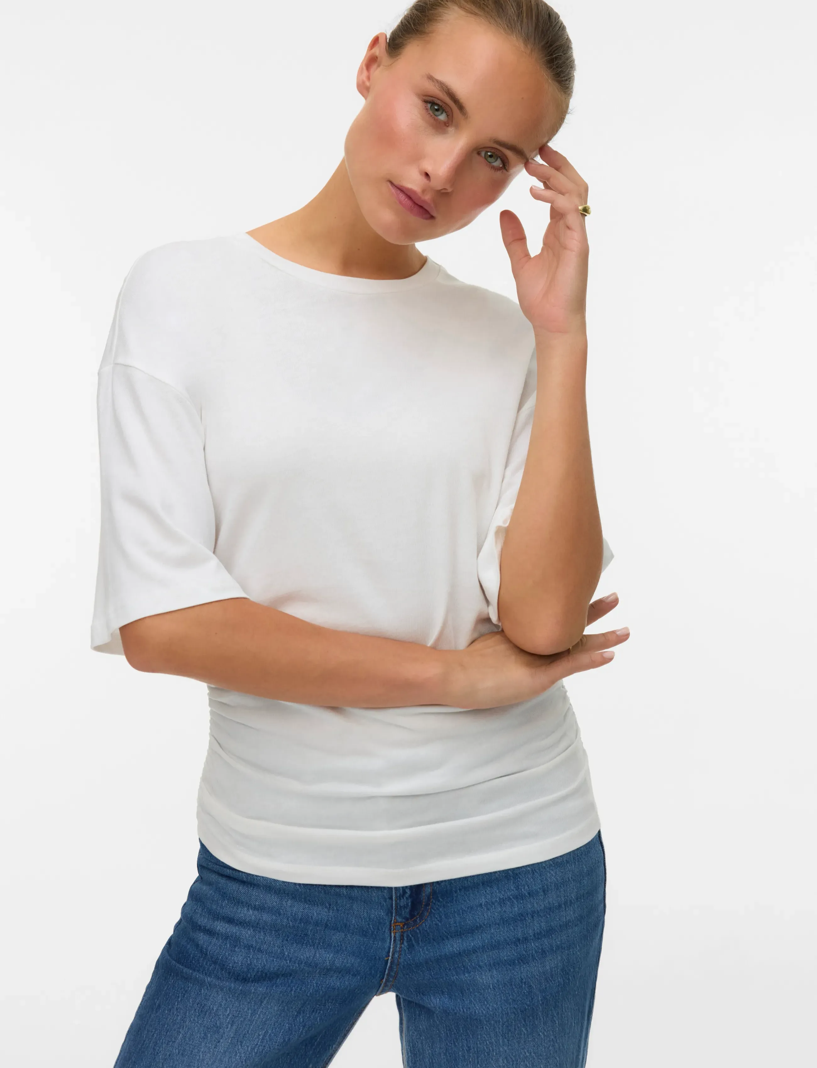 Vero Moda - AWNAVARO 2/4 O-NECK TOP NOOS - t-shirts - snow white - 3