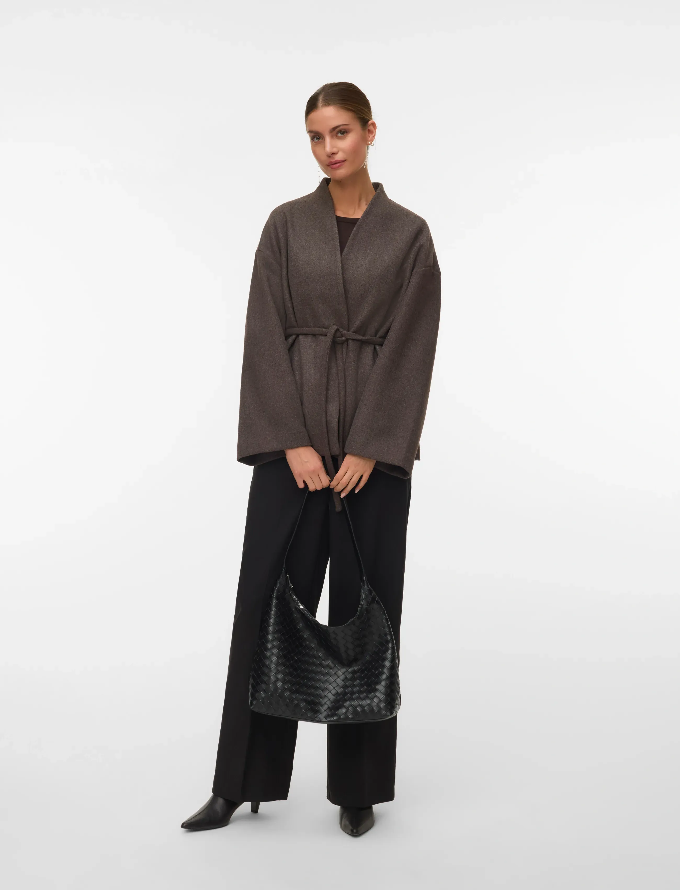 Vero Moda AWSIJINA LS V-NECK SHORT JACKET NOOS - Transitional Layering - COFFEE BEAN / brown