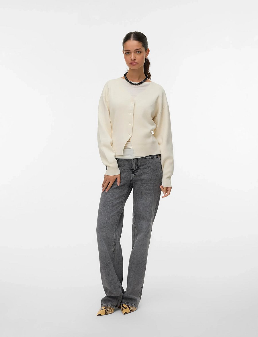 Vero Moda - VMLUCCA LS V-NECK FITTED CARDIGAN LCS - koftor - birch - 0
