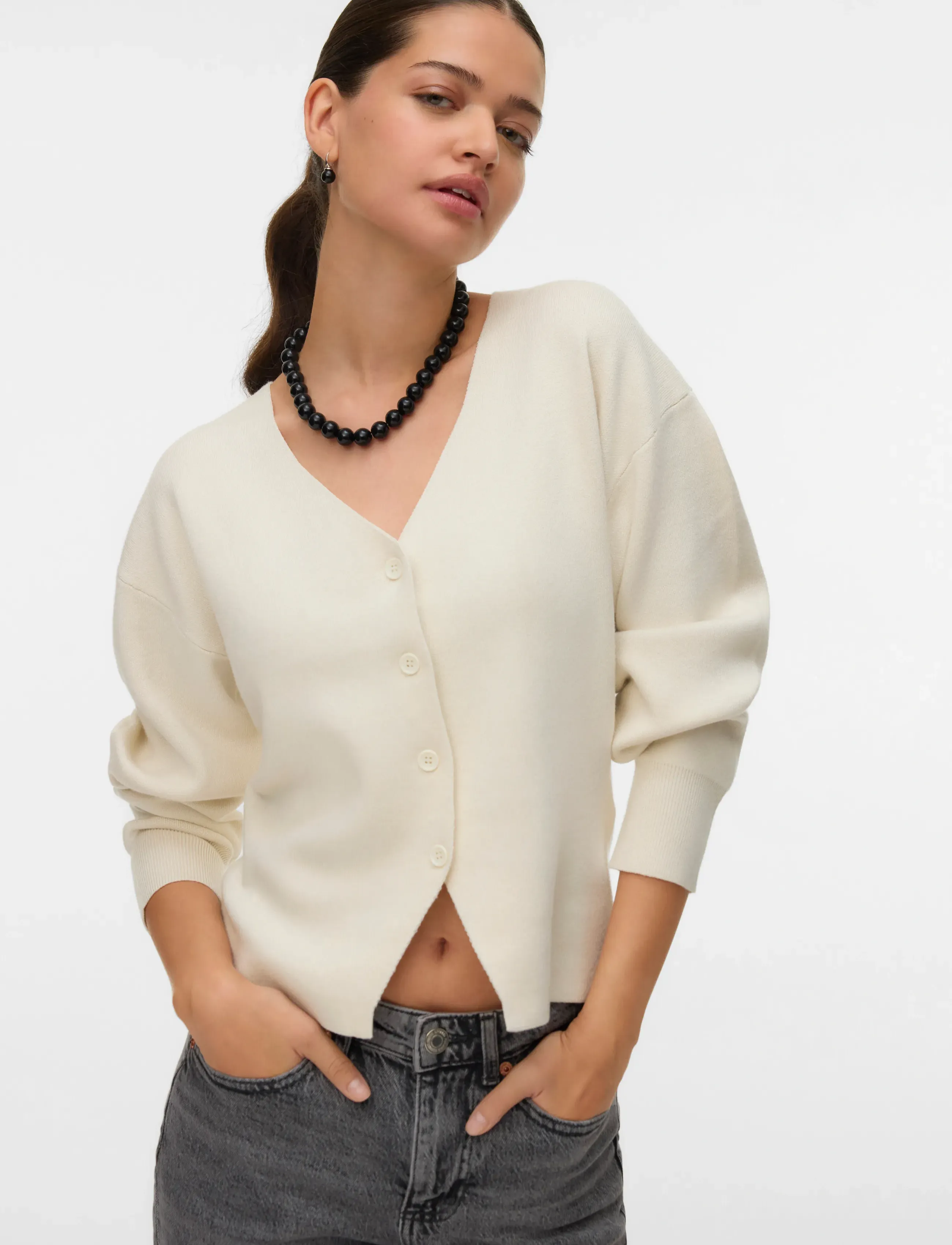 Vero Moda - VMLUCCA LS V-NECK FITTED CARDIGAN LCS - koftor - birch - 2