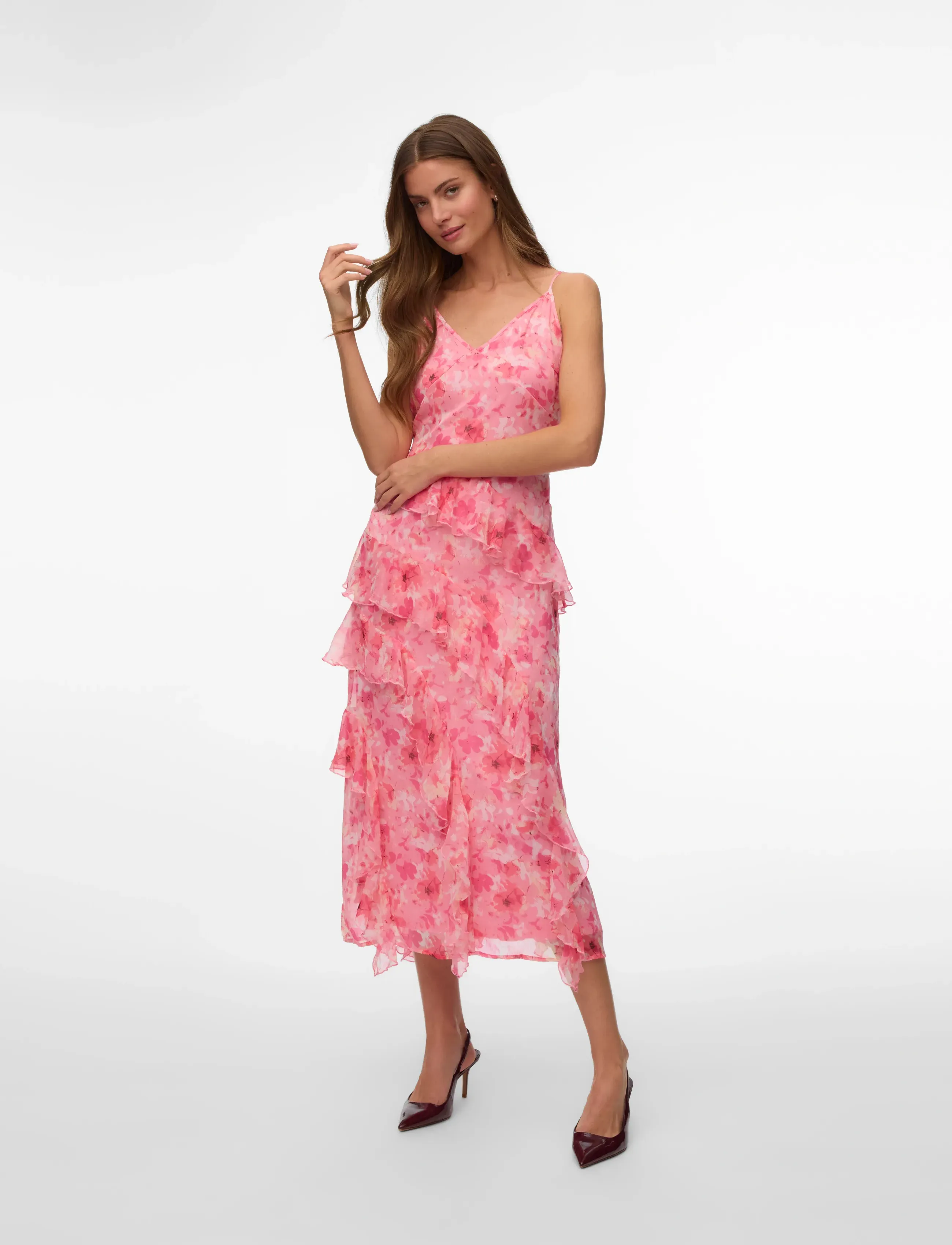 Vero Moda VMSMILLA SL LONG FRILL DRESS WVN NOOS - Fashion Trends - ROSE SHADOW / pink/rose