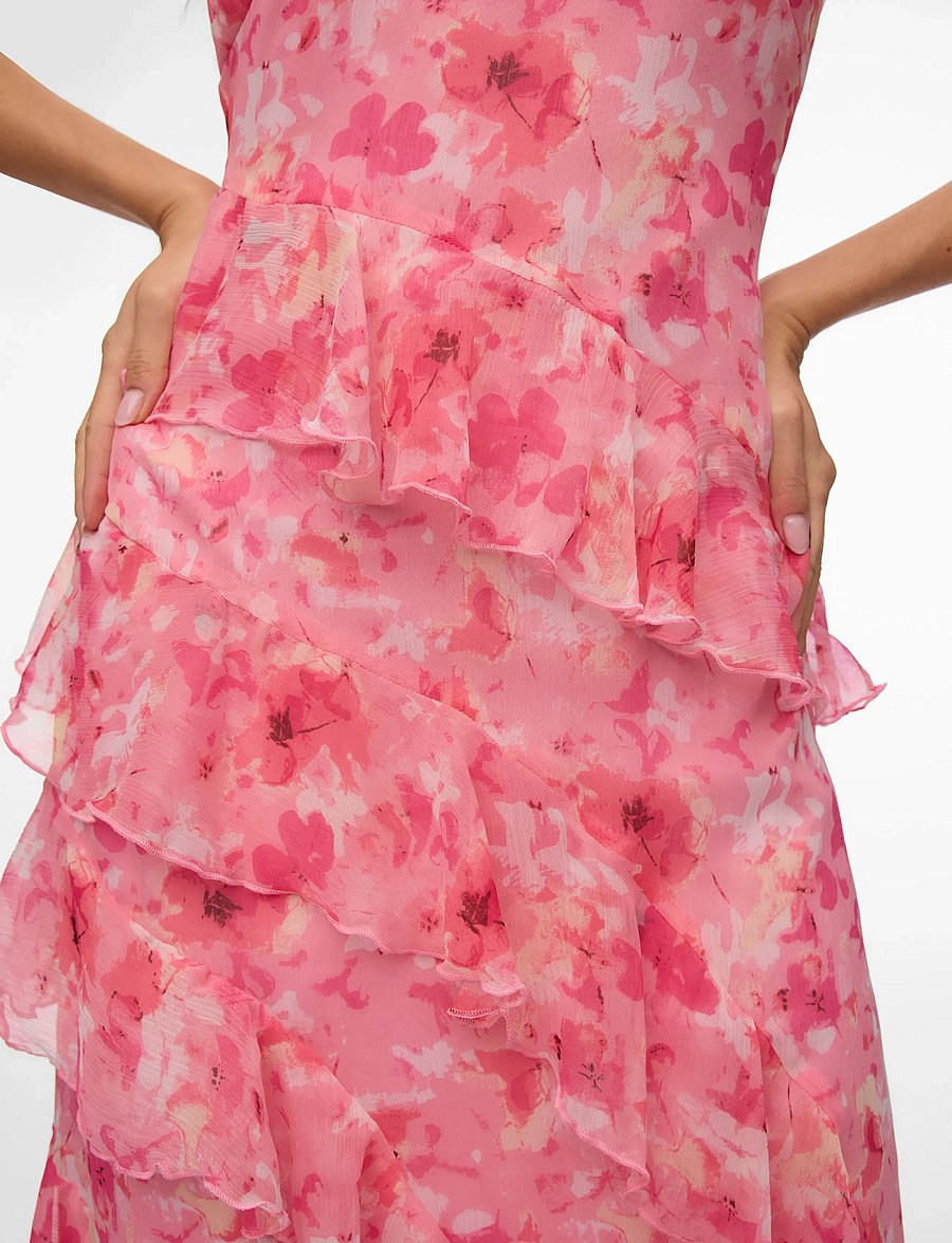 Vero Moda - VMSMILLA SL LONG FRILL DRESS WVN NOOS - garas kleitas - rose shadow - 4