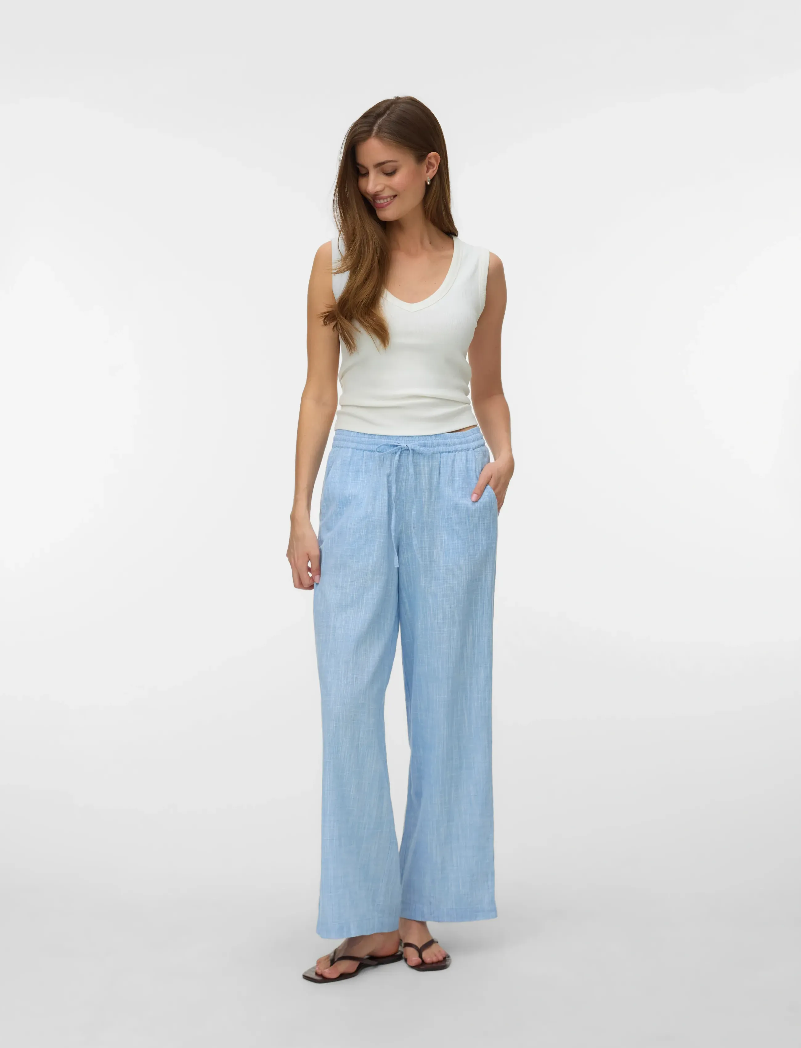 Vero Moda Vmthilde Nw Pants Wvn Noos, XS, Blue, Bukser > Bukser I Hør, Dame
