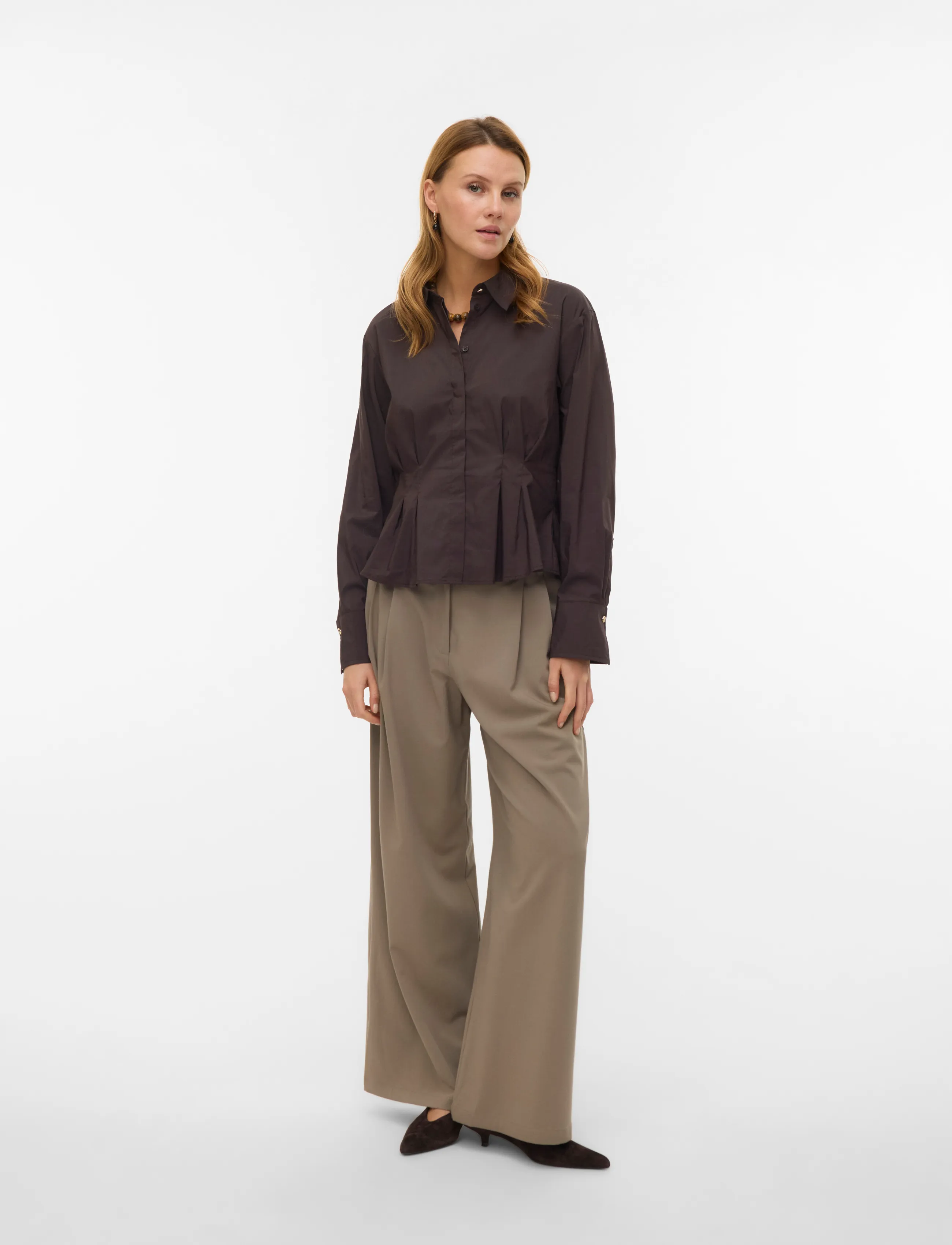 Vero Moda VMSTELLA MW WIDE PLEAT PANT NOOS - Vero Moda - DRIFTWOOD / beige
