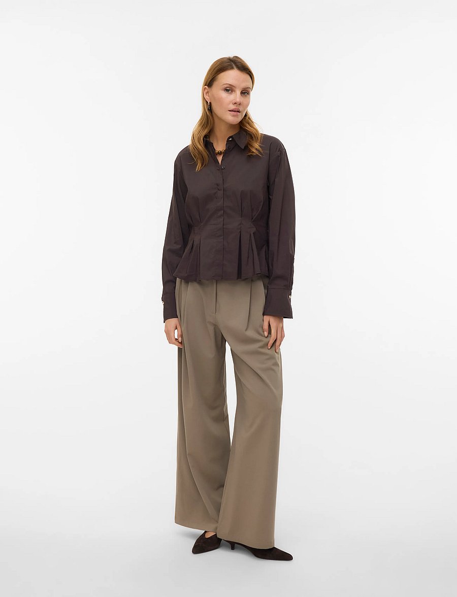 Vero Moda - VMSTELLA MW WIDE PLEAT PANT NOOS - anzugshosen - driftwood - 0