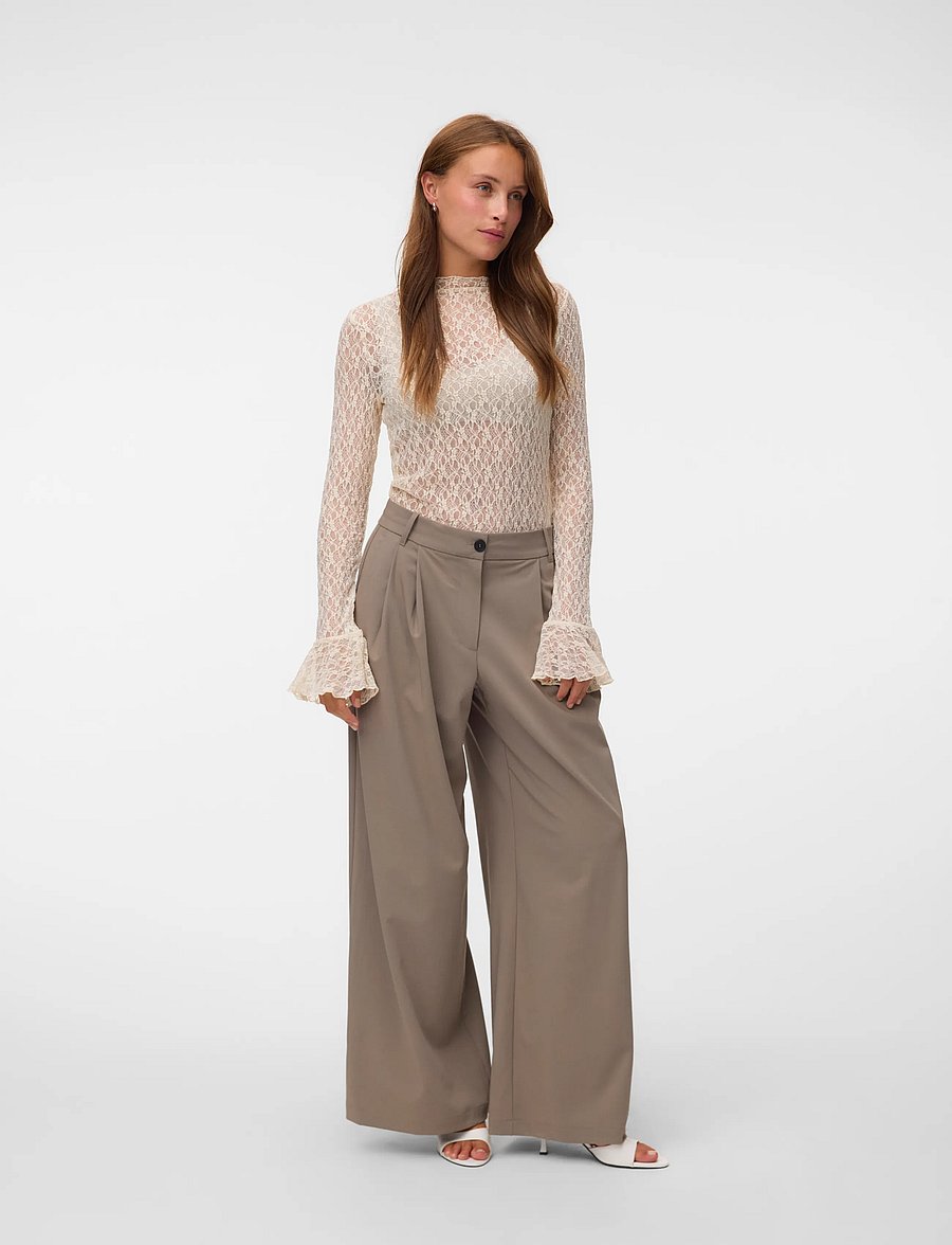 Vero Moda - VMSTELLA MW WIDE PLEAT PANT NOOS - kostymbyxor - driftwood - 0
