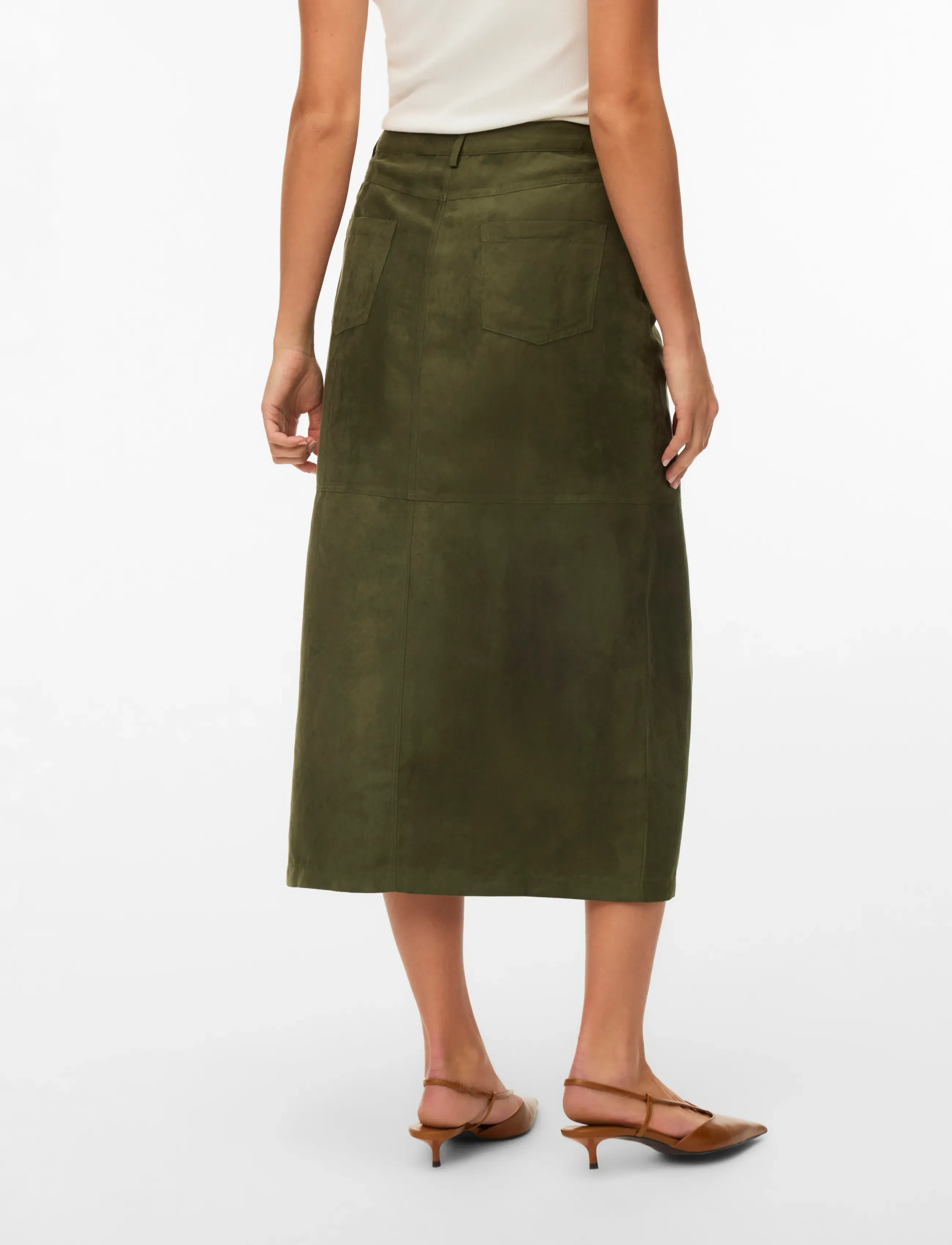 Vero Moda - VMKATHY HW MIDI SKIRT WVN EXP - midi nederdele - olive night - 2