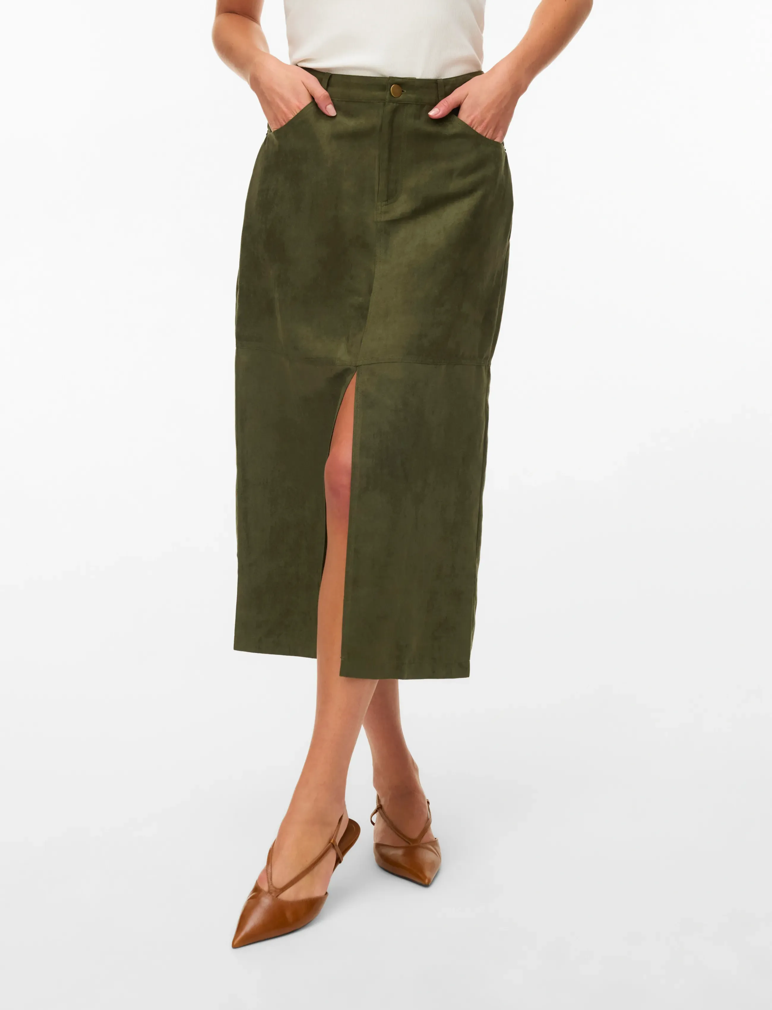 Vero Moda - VMKATHY HW MIDI SKIRT WVN EXP - midi nederdele - olive night - 3