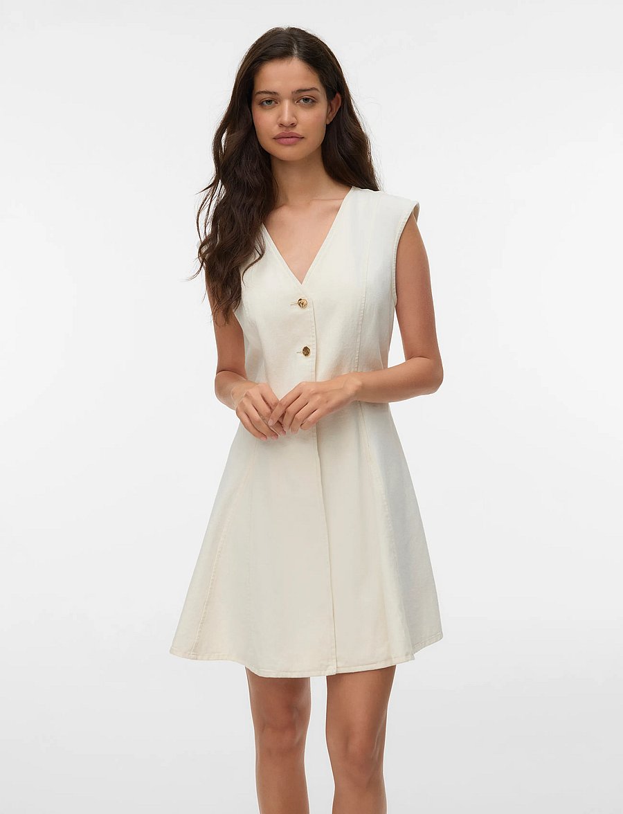 Vero Moda - VMMALLE SL SHORT ECRU DENIM DRESS - sommerkleider - ecru - 3