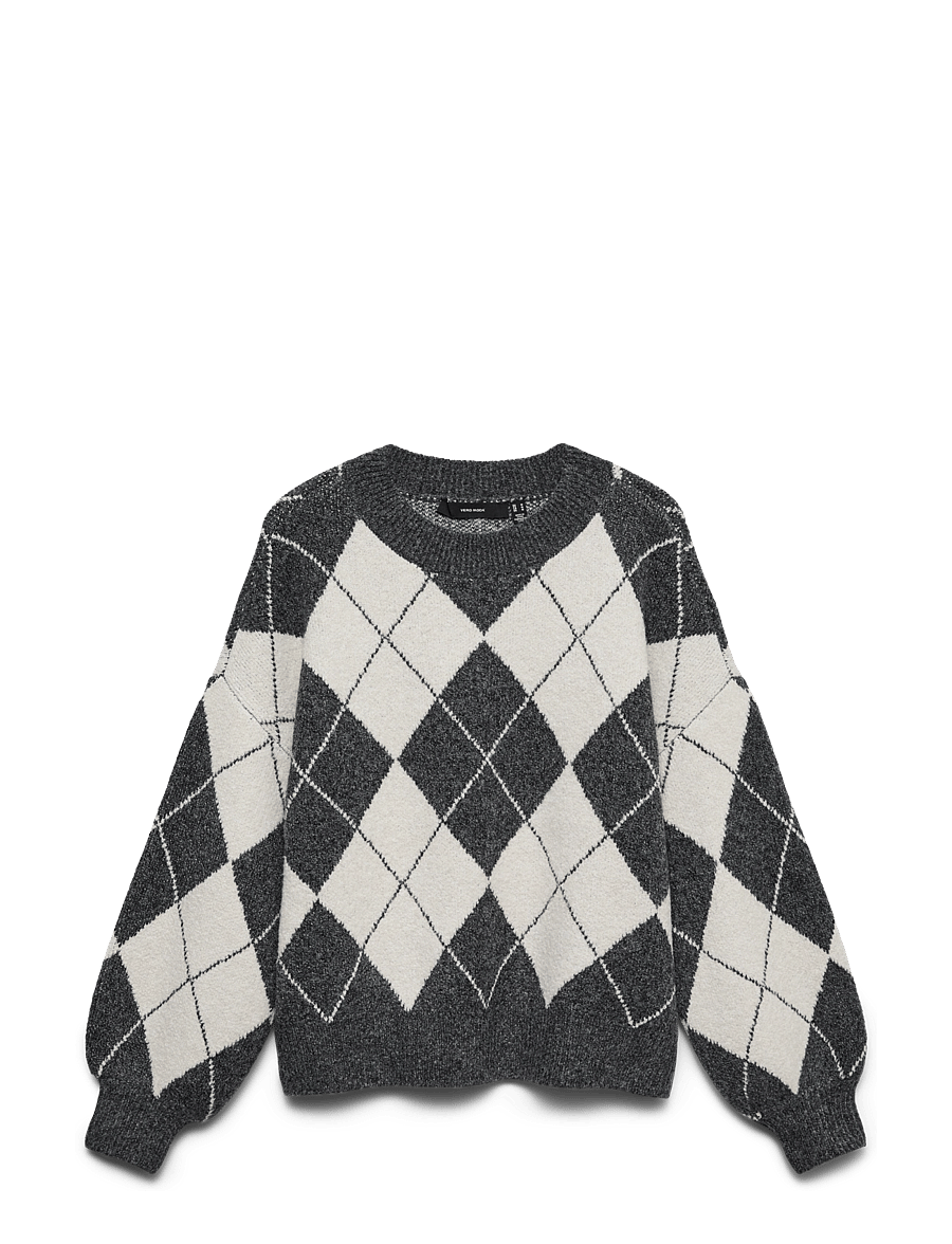 Vero Moda - VMDOFFY JAQUARD LS O-NCK PULLOVER NOOS - striktrøjer - dark grey melange - 0