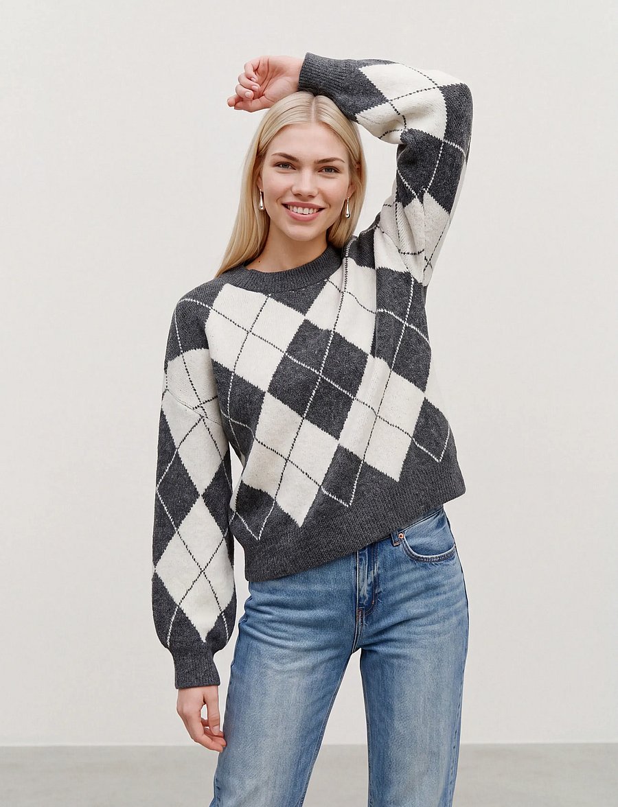 Vero Moda - VMDOFFY JAQUARD LS O-NCK PULLOVER NOOS - striktrøjer - dark grey melange - 3