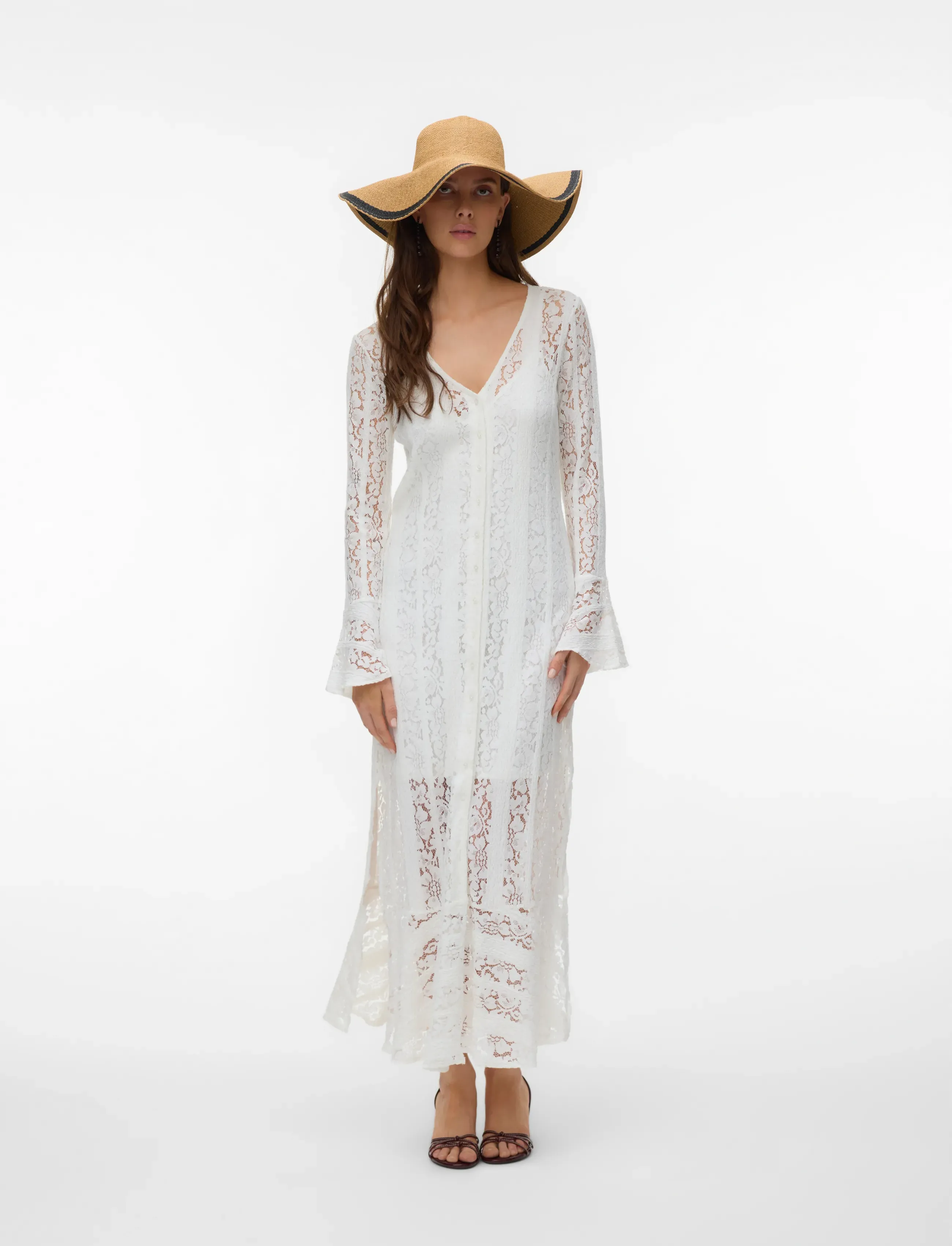 Vero Moda Vmkennedy Ls Ankle Dress Jrs Exp, XS, White, Kjoler > Maxikjole, Dame