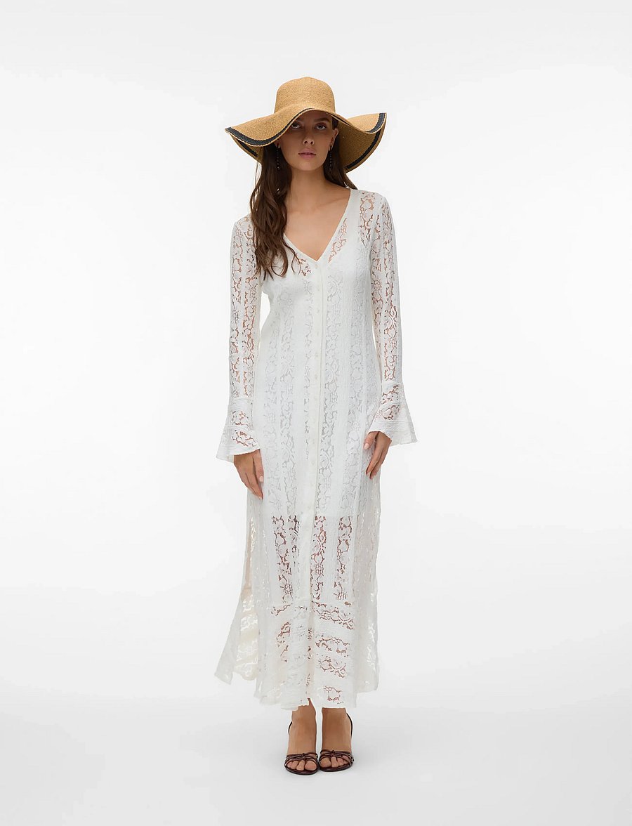 Vero Moda - VMKENNEDY LS ANKLE DRESS JRS EXP - blondekjoler - cloud dancer - 0