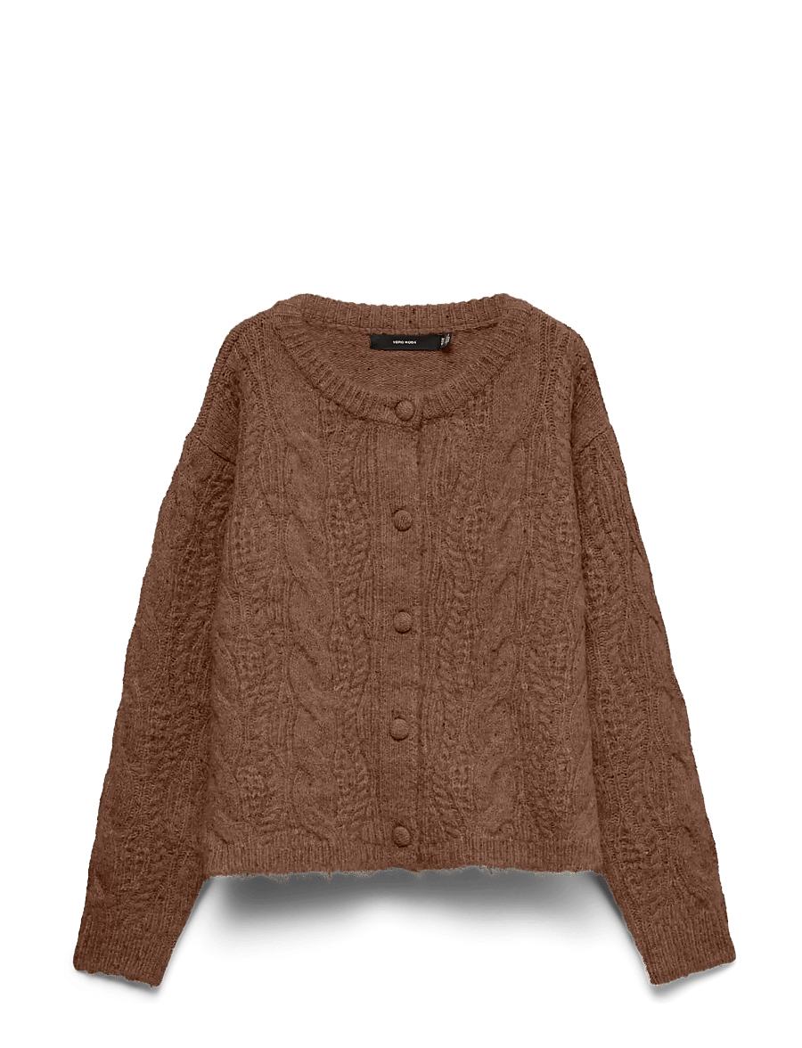 Vero Moda - VMINGRID LS O-NECK CABLE CARDIGAN BOO - cardigans - cocoa brown - 0