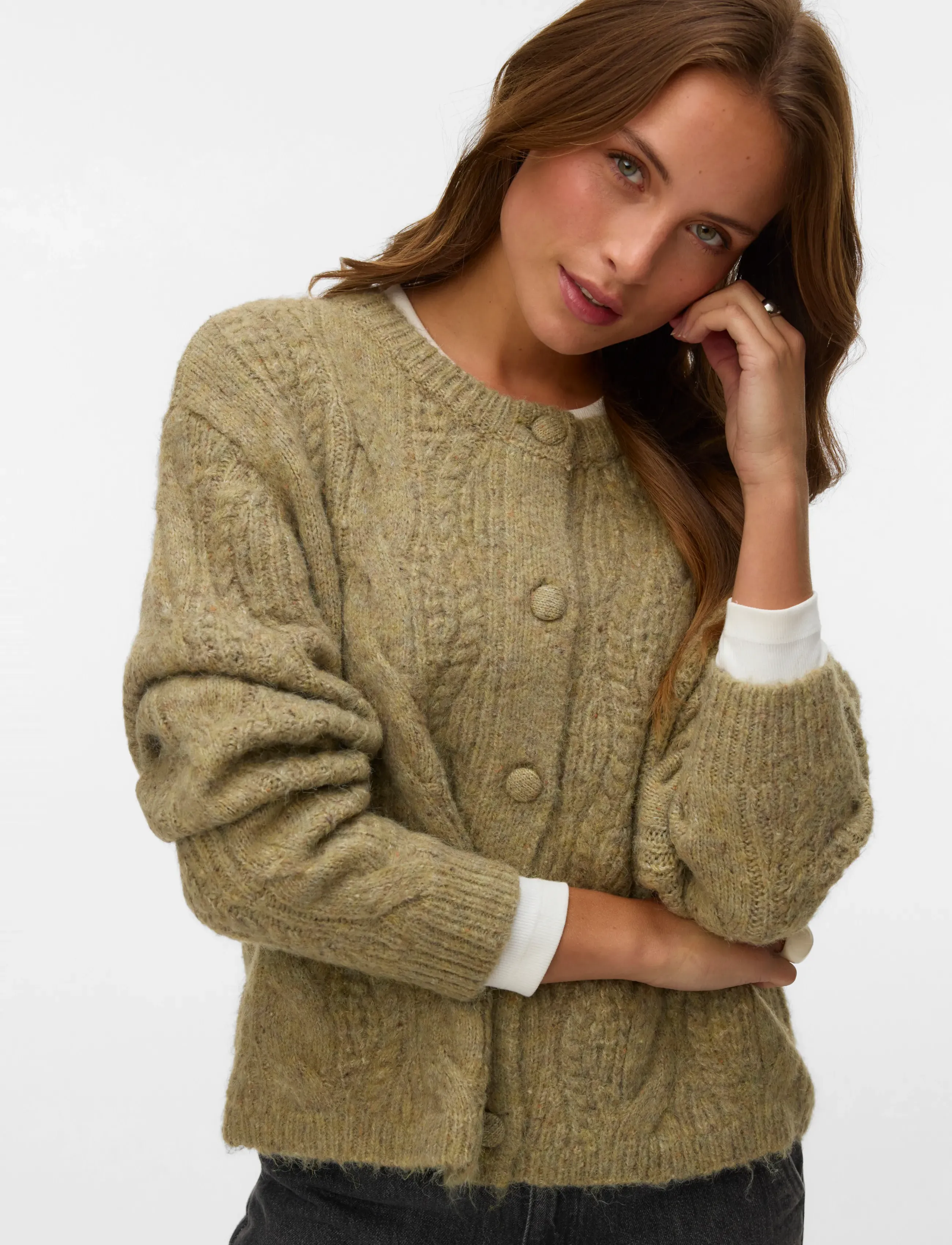 Vero Moda - VMINGRID LS O-NECK CABLE CARDIGAN BOO - oil green - 3