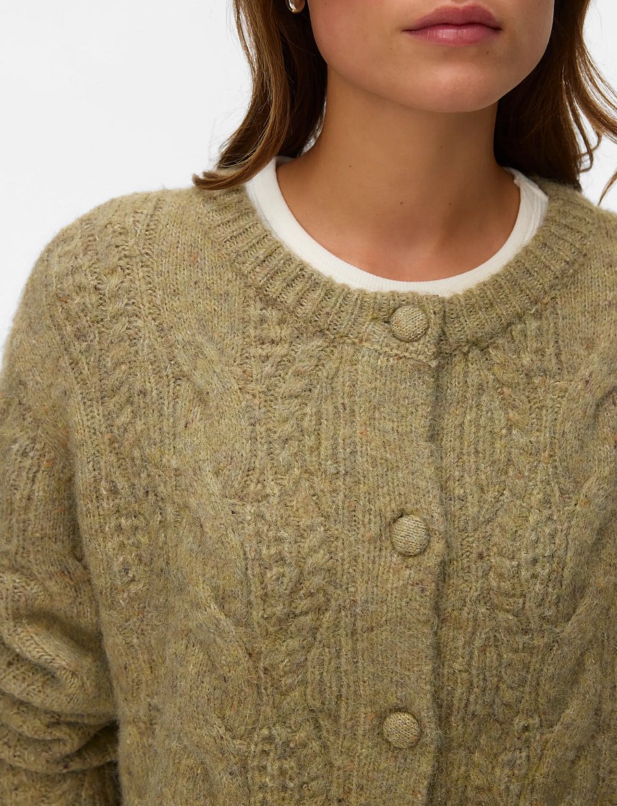Vero Moda - VMINGRID LS O-NECK CABLE CARDIGAN BOO - oil green - 4
