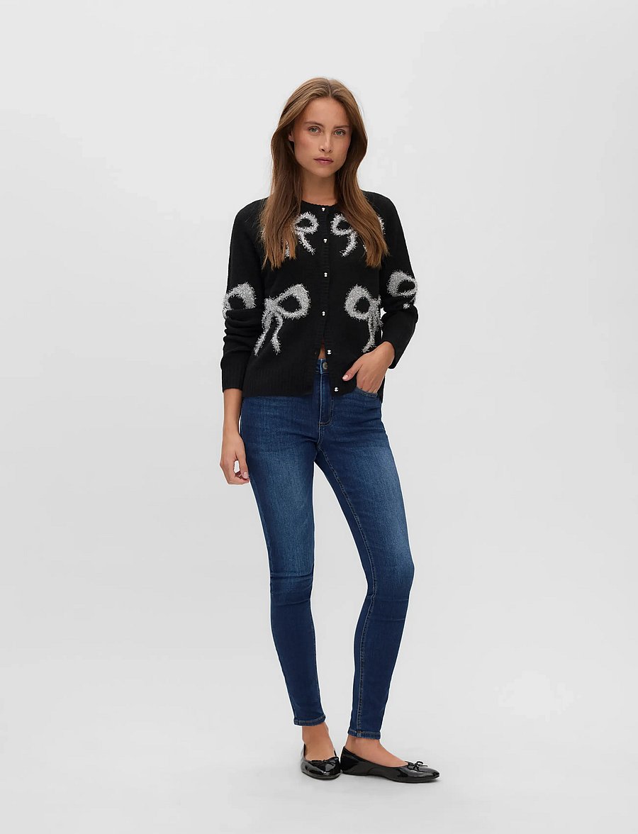 Vero Moda - VMSPARKEL BOW LS O-NECK CARDIGAN XMAS - koftor - black - 0
