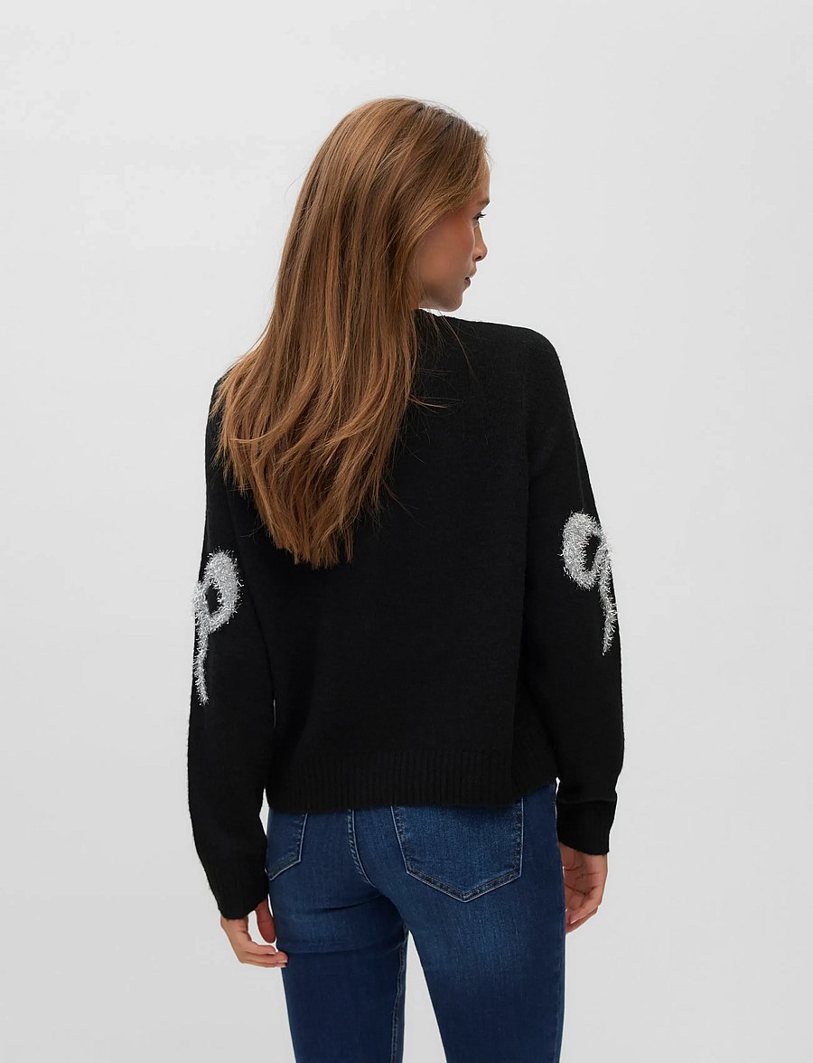 Vero Moda - VMSPARKEL BOW LS O-NECK CARDIGAN XMAS - koftor - black - 2