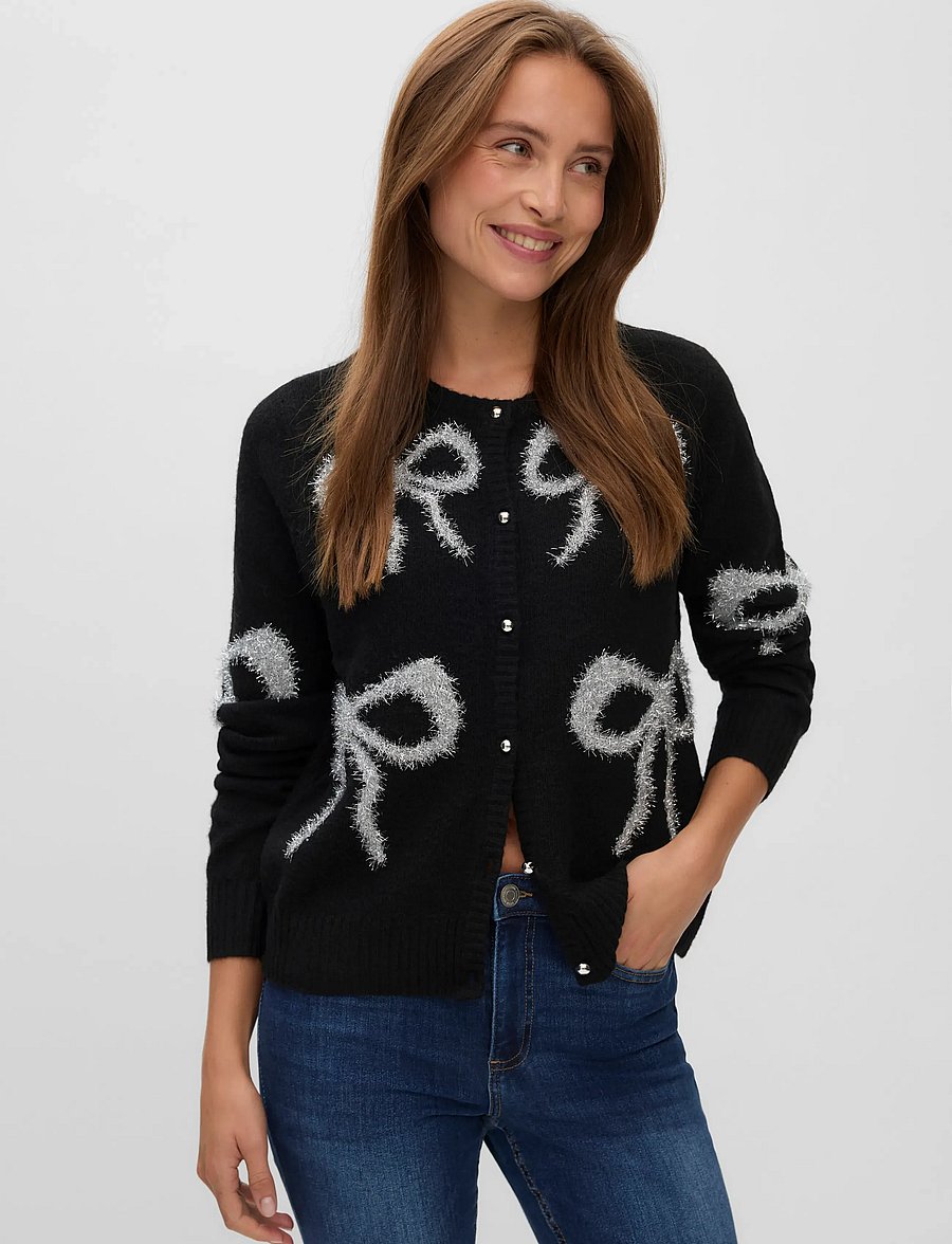 Vero Moda - VMSPARKEL BOW LS O-NECK CARDIGAN XMAS - koftor - black - 3