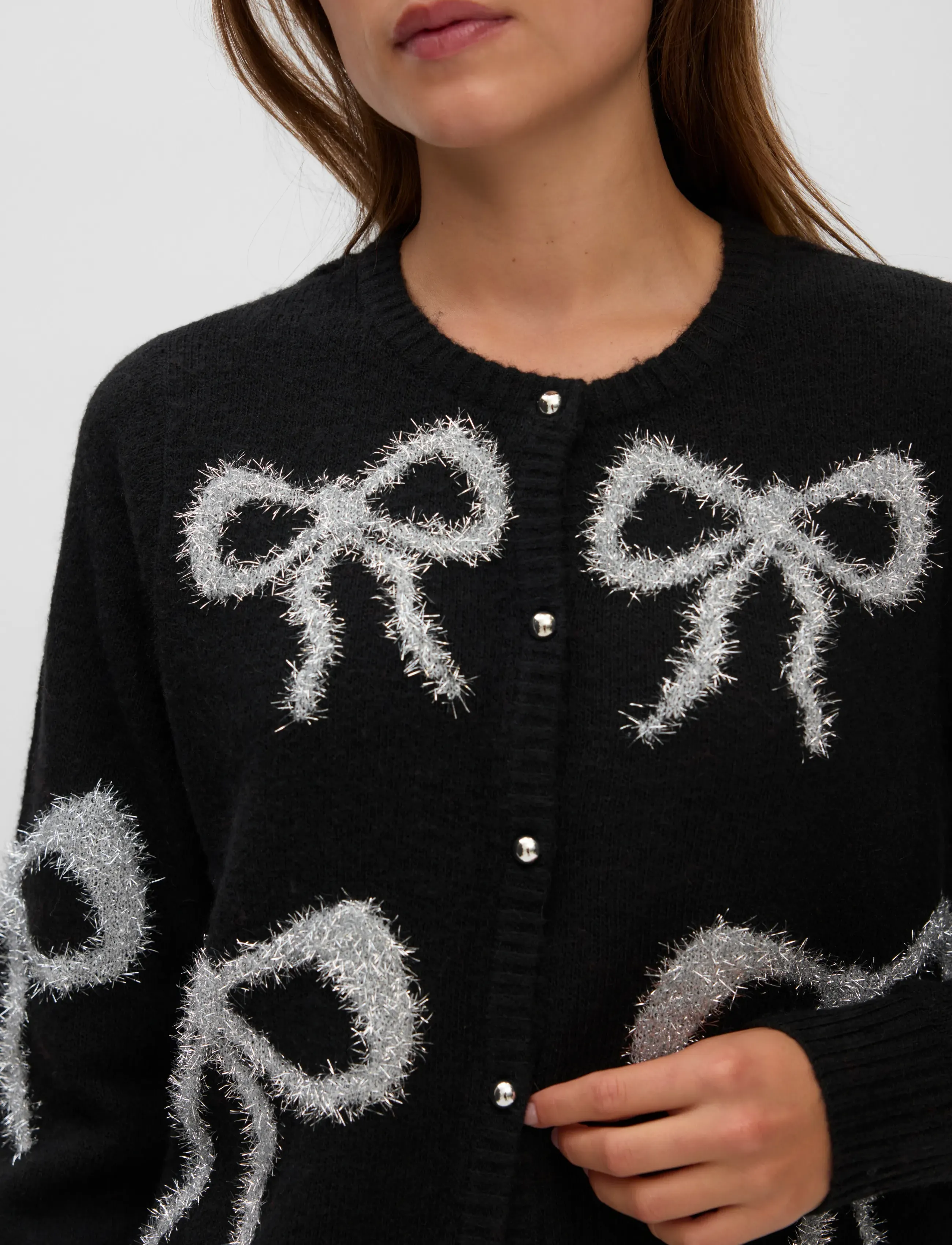 Vero Moda - VMSPARKEL BOW LS O-NECK CARDIGAN XMAS - koftor - black - 4