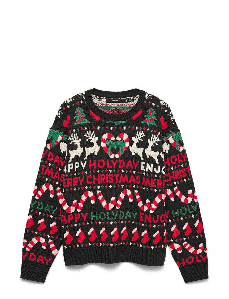 Vero Moda - VMXMAS HOLIDAY LS PULLOVER XMAS - striktrøjer - black - 0