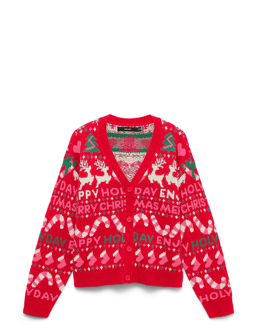 Vero Moda - VMXMAS HOLIDAY LS V-NECK CARDIGAN XMAS - chinese red - 0