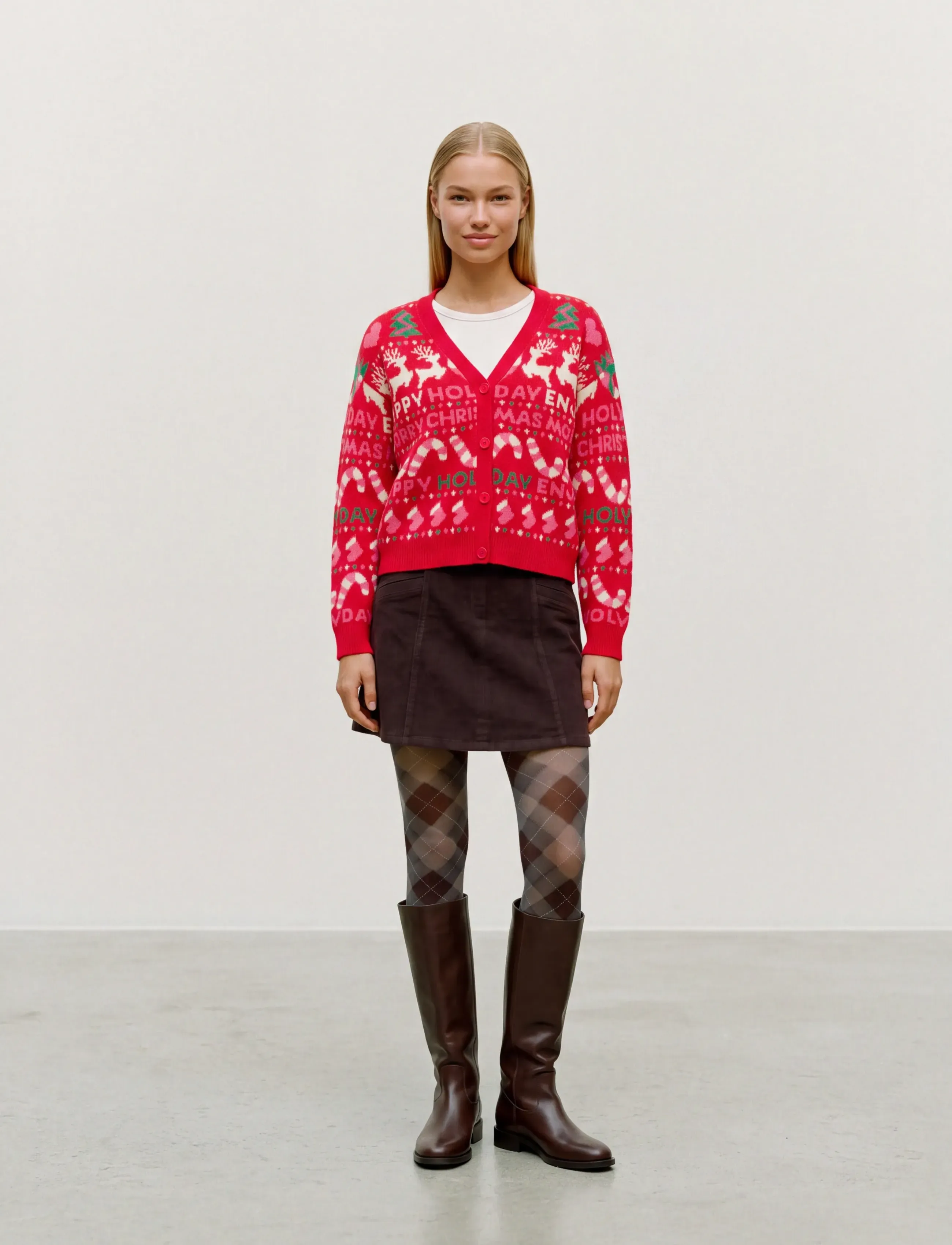 Vero Moda - VMXMAS HOLIDAY LS V-NECK CARDIGAN XMAS - herbstliche kleidung - chinese red - 0