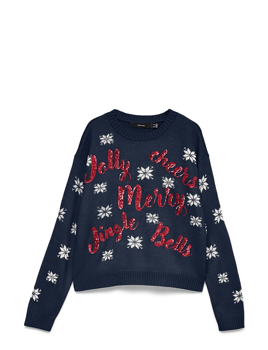 Vero Moda - VMJOLLY CHEER LS O-NECK PULLOVER XMAS - stickade tröjor - navy blazer - 1