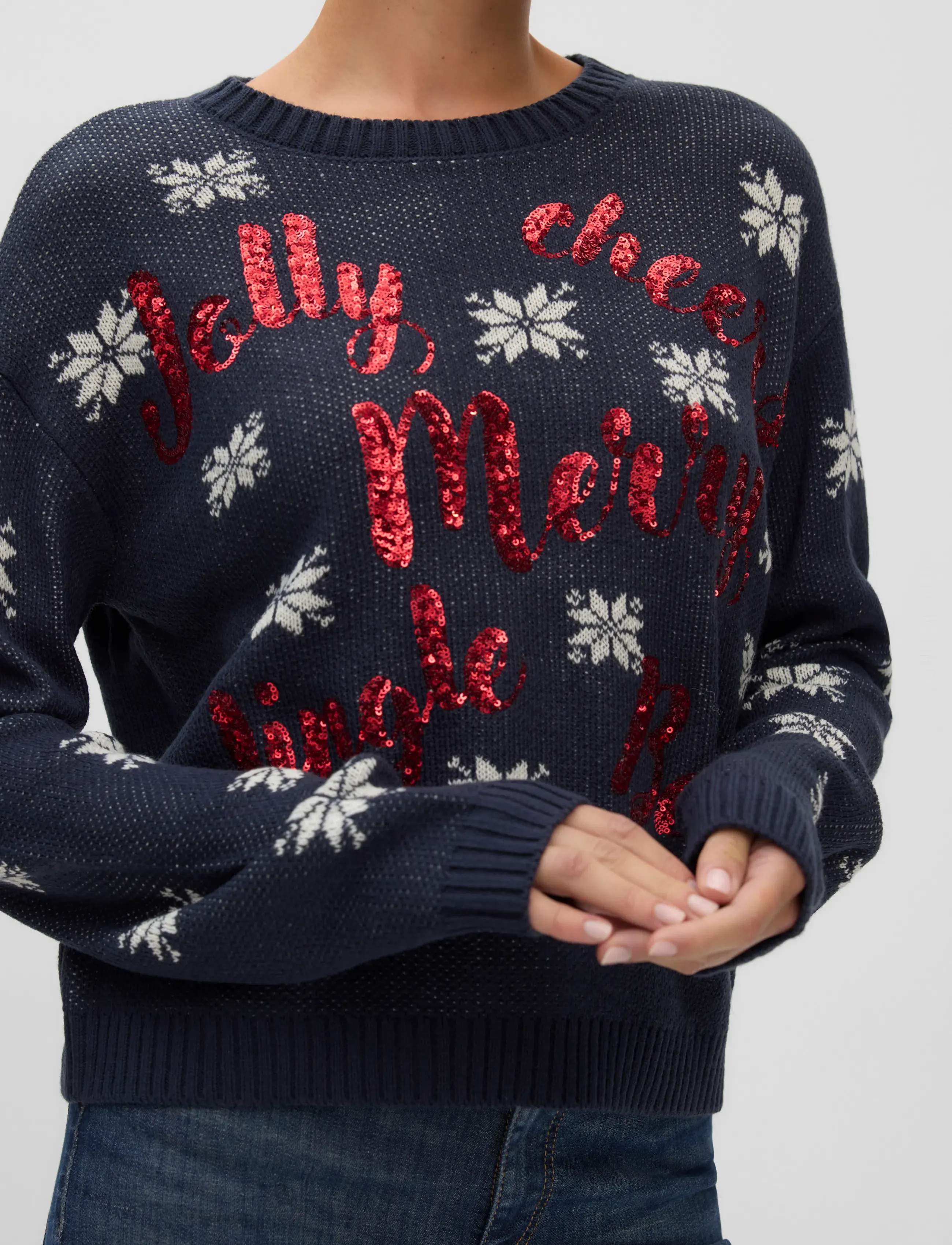 VERO MODA Vmjolly Cheer Ls O-Neck Pullover Xmas stickade tröjor dam – bild 4