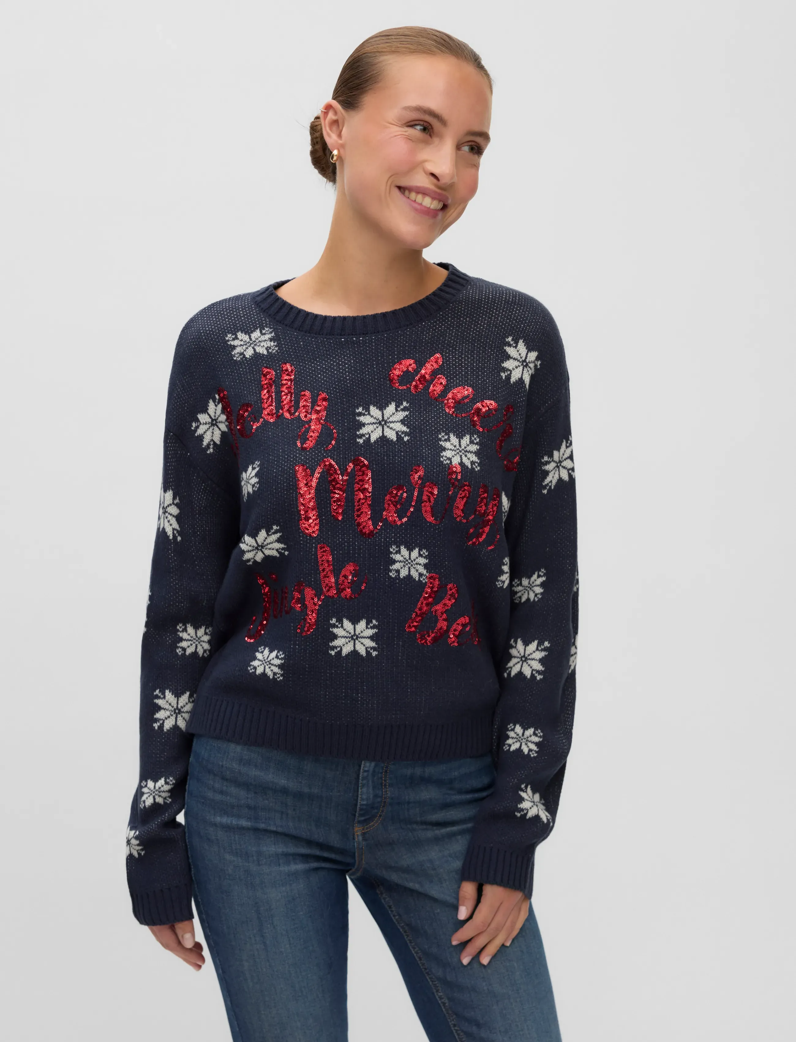 Vero Moda - VMJOLLY CHEER LS O-NECK PULLOVER XMAS - stickade tröjor - navy blazer - 4