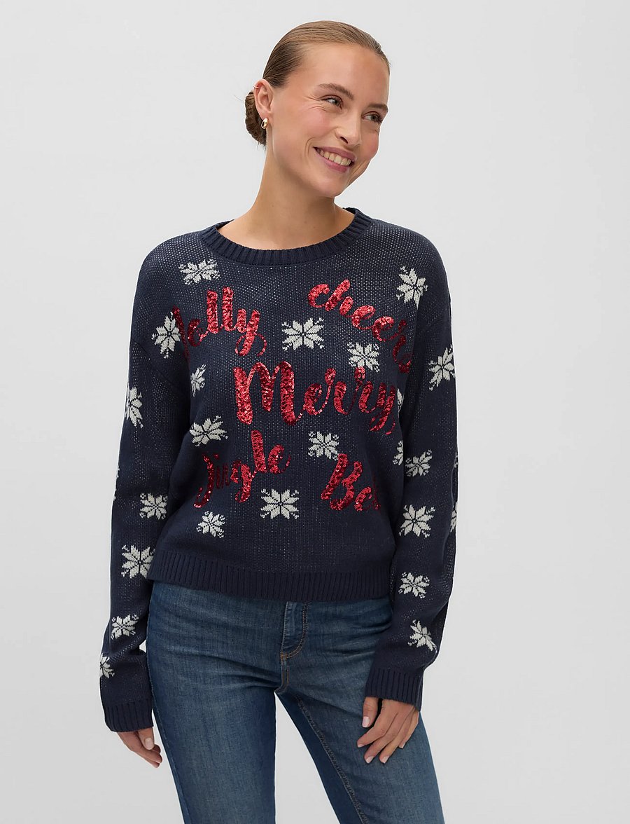 Vero Moda - VMJOLLY CHEER LS O-NECK PULLOVER XMAS - stickade tröjor - navy blazer - 4