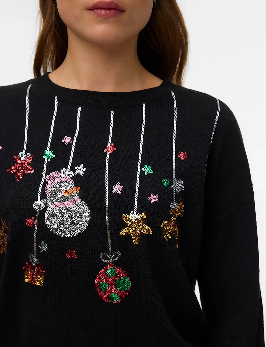 Vero Moda - VMNEW GLITTER LS O-NECK PULL. XMAS BOX - striktrøjer - black - 3