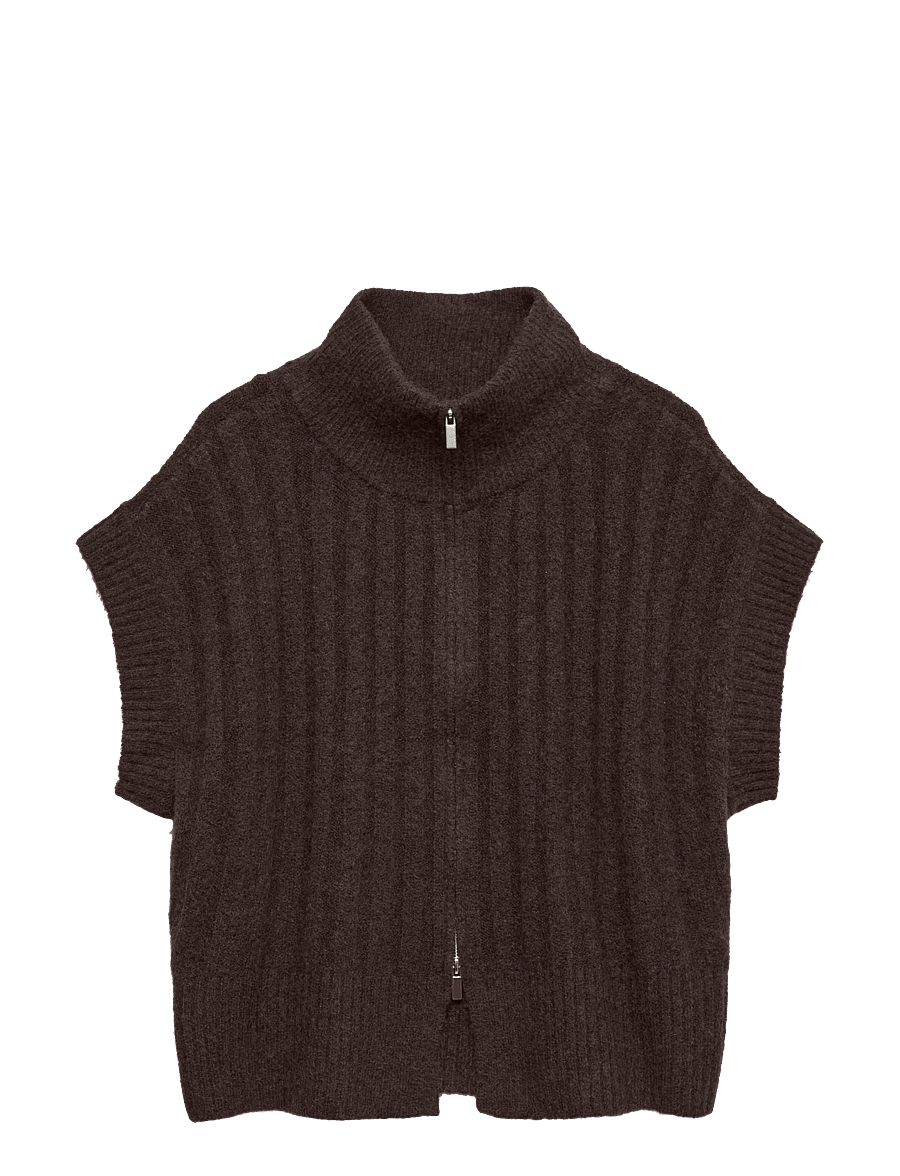 Vero Moda - VMBANG RIB SL HIGHNECK ZIPPER VEST NOOS - kootud vestid - chocolate torte - 0