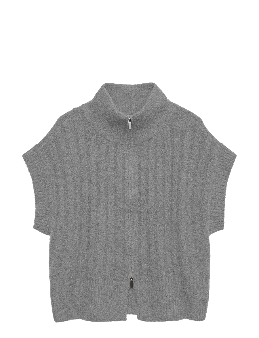 Vero Moda - VMBANG RIB SL HIGHNECK ZIPPER VEST NOOS - kootud vestid - medium grey melange - 1