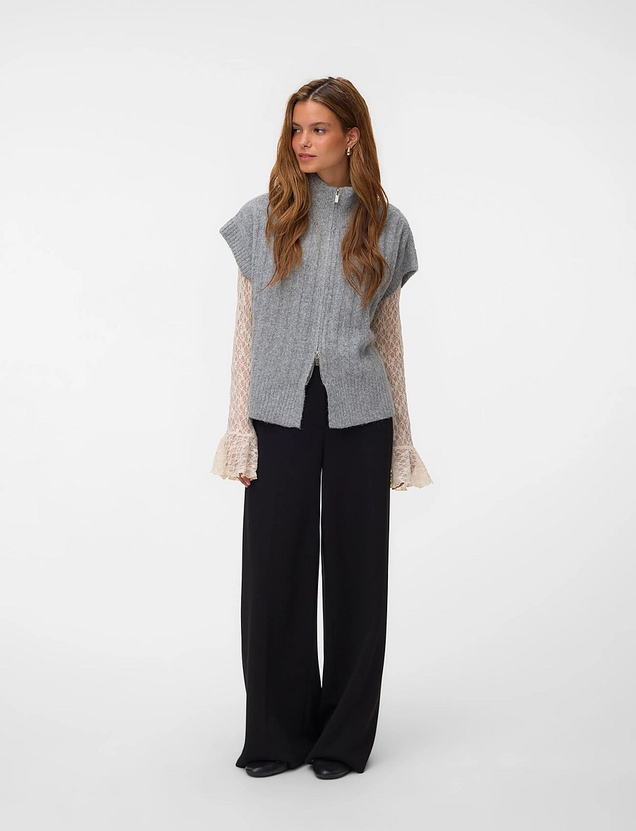 Vero Moda - VMBANG RIB SL HIGHNECK ZIPPER VEST NOOS - kootud vestid - medium grey melange - 0