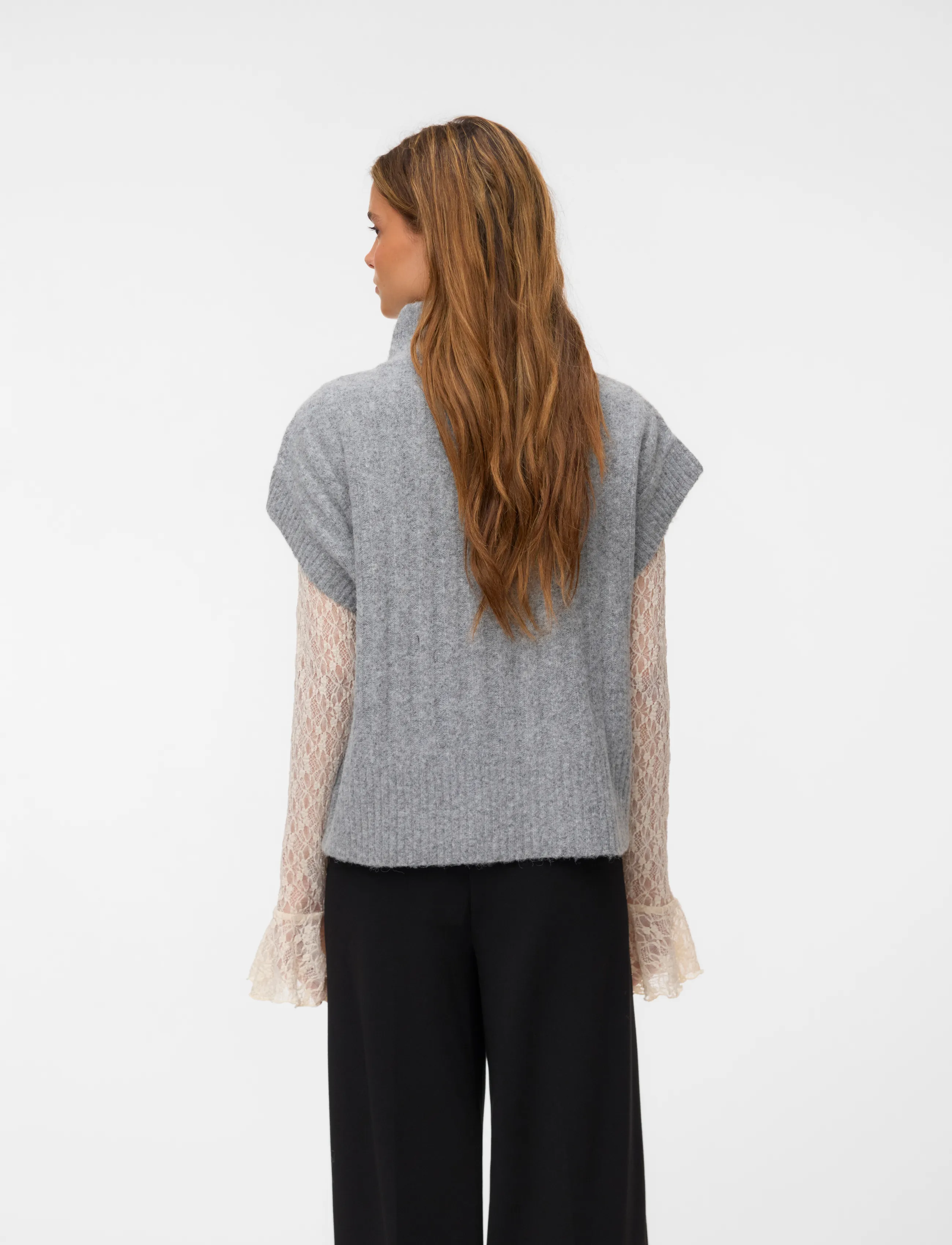 Vero Moda - VMBANG RIB SL HIGHNECK ZIPPER VEST NOOS - kootud vestid - medium grey melange - 2