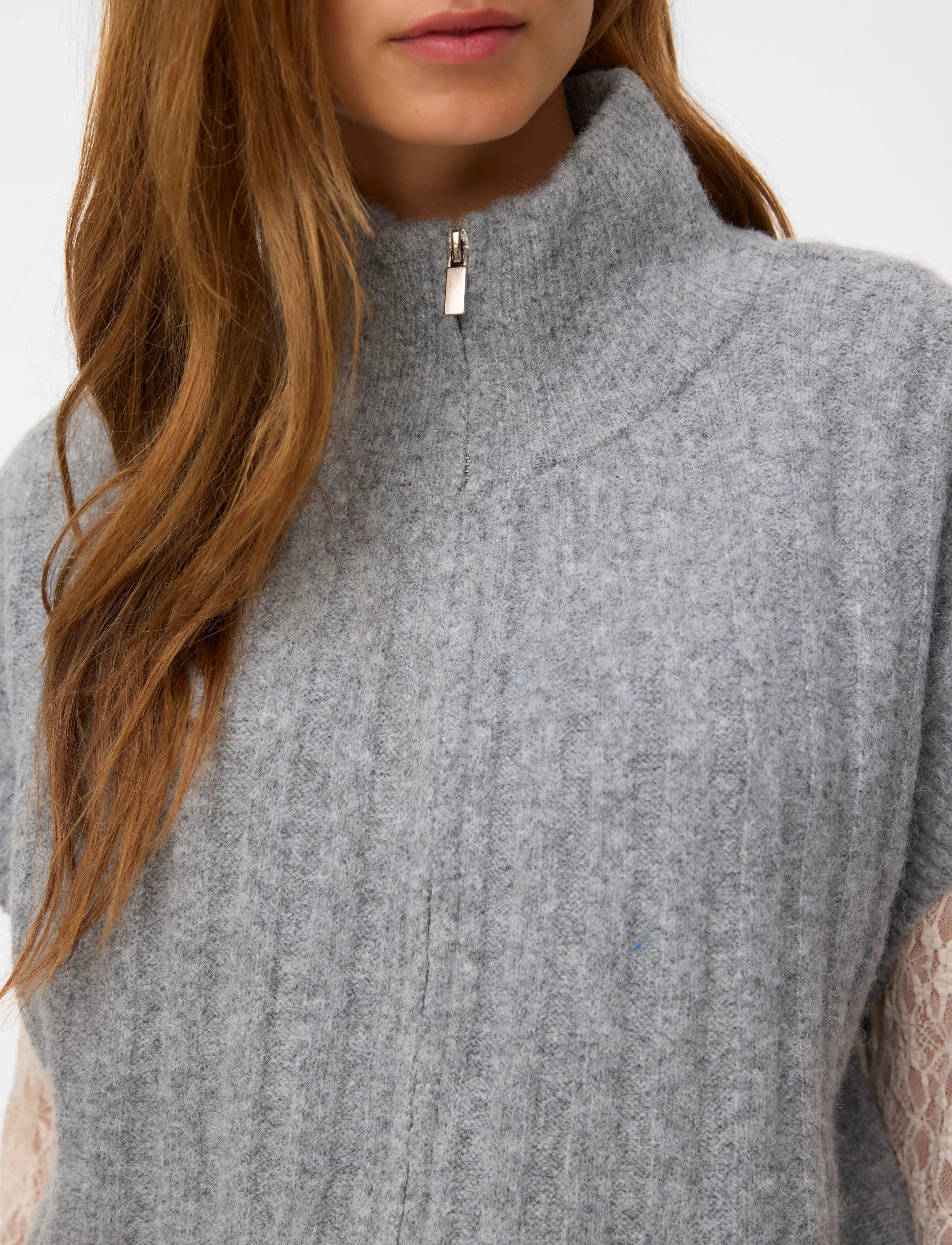 Vero Moda - VMBANG RIB SL HIGHNECK ZIPPER VEST NOOS - kootud vestid - medium grey melange - 4