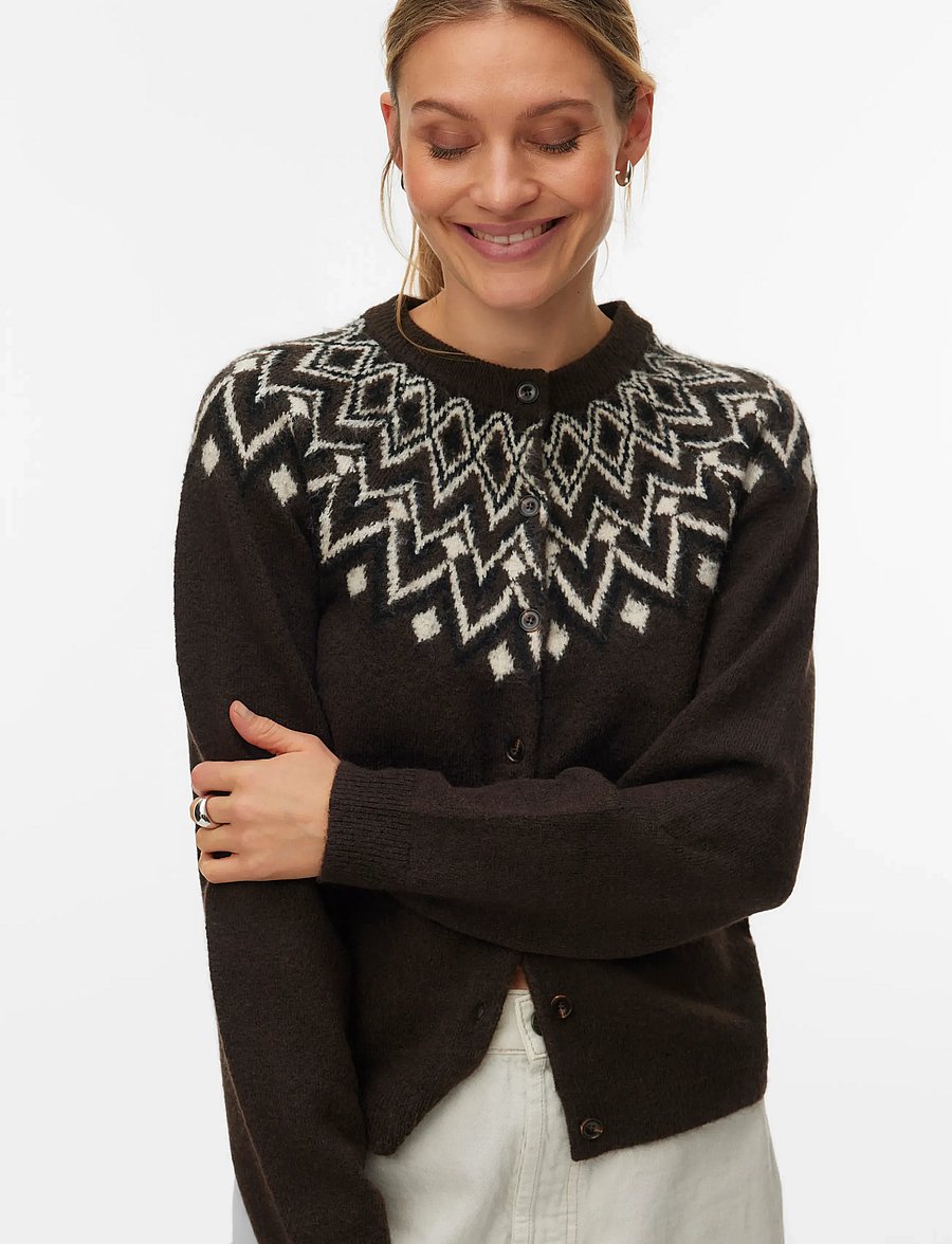 Vero Moda - VMKARLA LS O-NECK BUTTON CARDIGAN BOO - cardigans - chocolate torte - 3